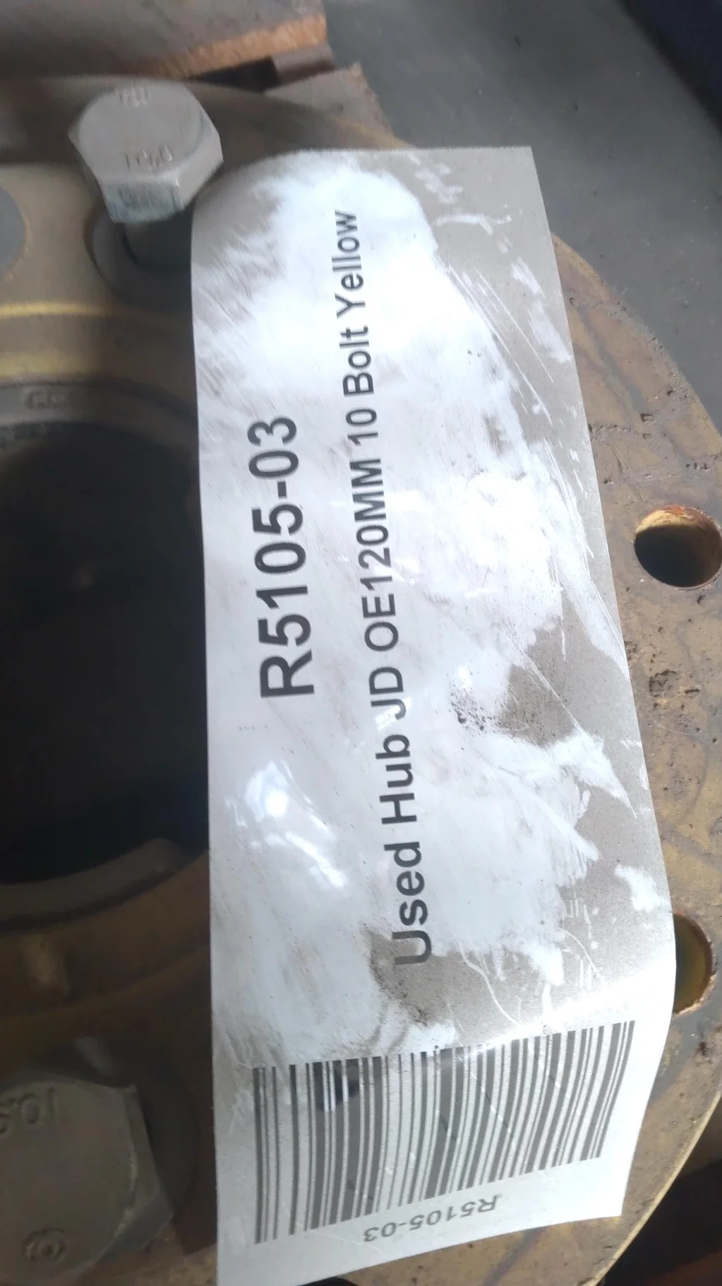 Used Hub JD OE 120MM 10 Bolt Yellow (MISSING OUTER HARDWARE) image 3