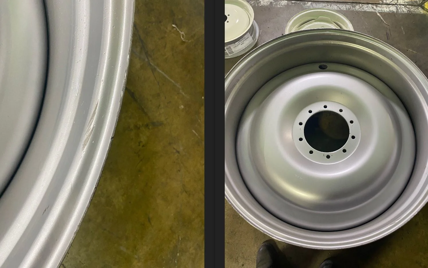 Used 16 X 46 10-13.19-11.07-.62 OUTSET BUBBLE DISC SILVER WHEEL S&D