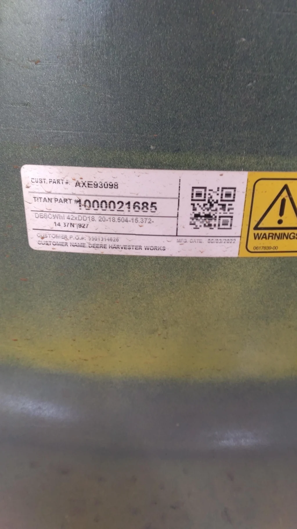Used 18 X 42 20-18.504-15.372 Yellow Wheel W/SPACER image 2
