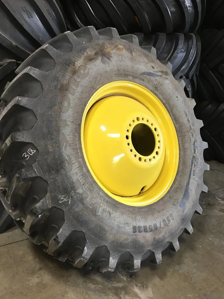 Take-Off 650/85R38 173B Firestone Deep Tread 23 TL R-1W 95-100% on 23 X 38 20-13.19-10.50 Dolly Dual