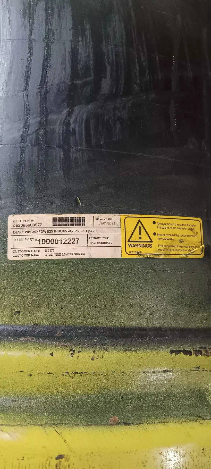 Take-Off 25 X 30 8-10.82-8.735-.38 Combine Yellow Wheel