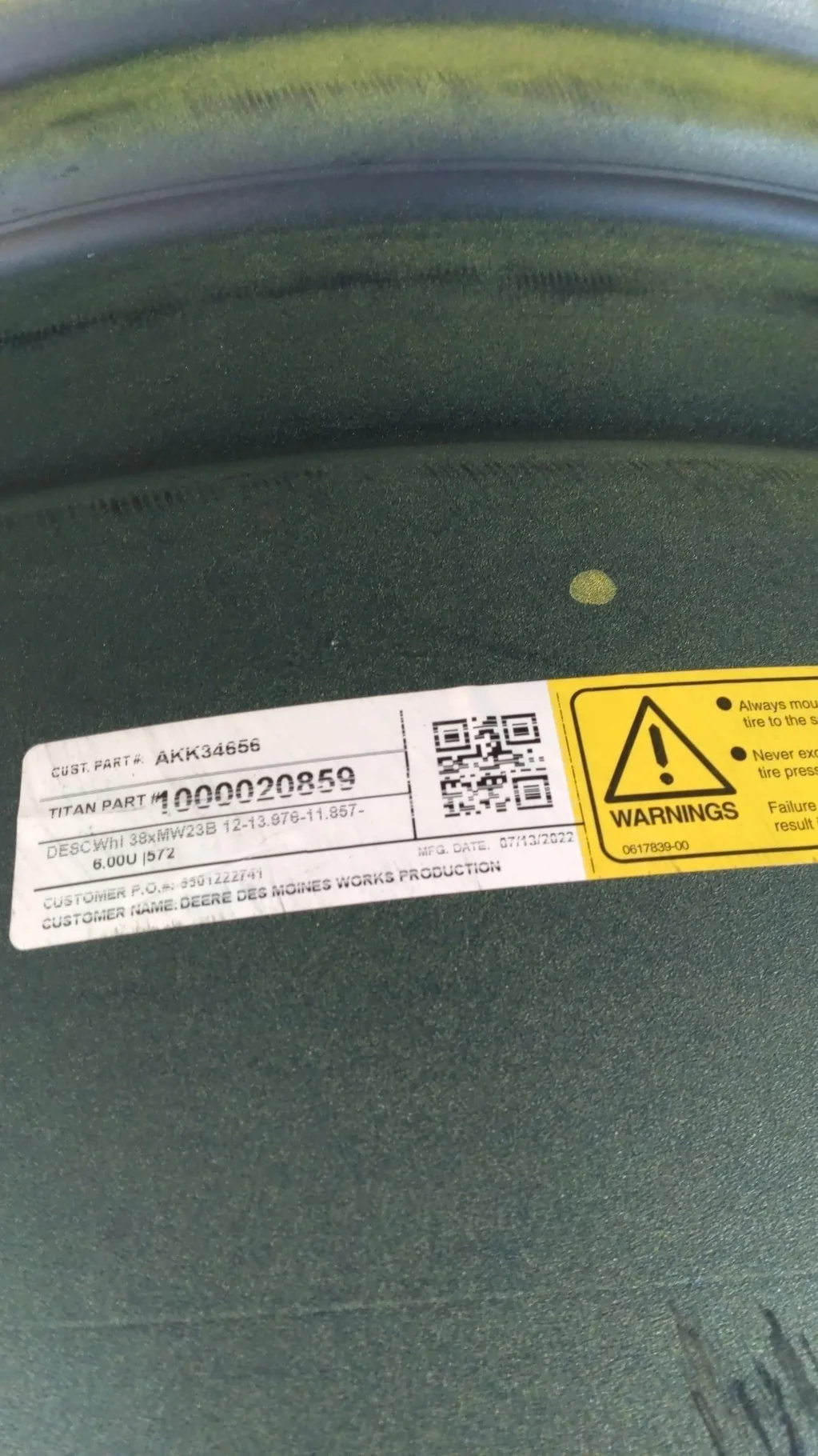 TAKE-OFF 23 X 38 12-13.976-11.857 4830 SPRAYER ONLY YELLOW WHEEL image 5