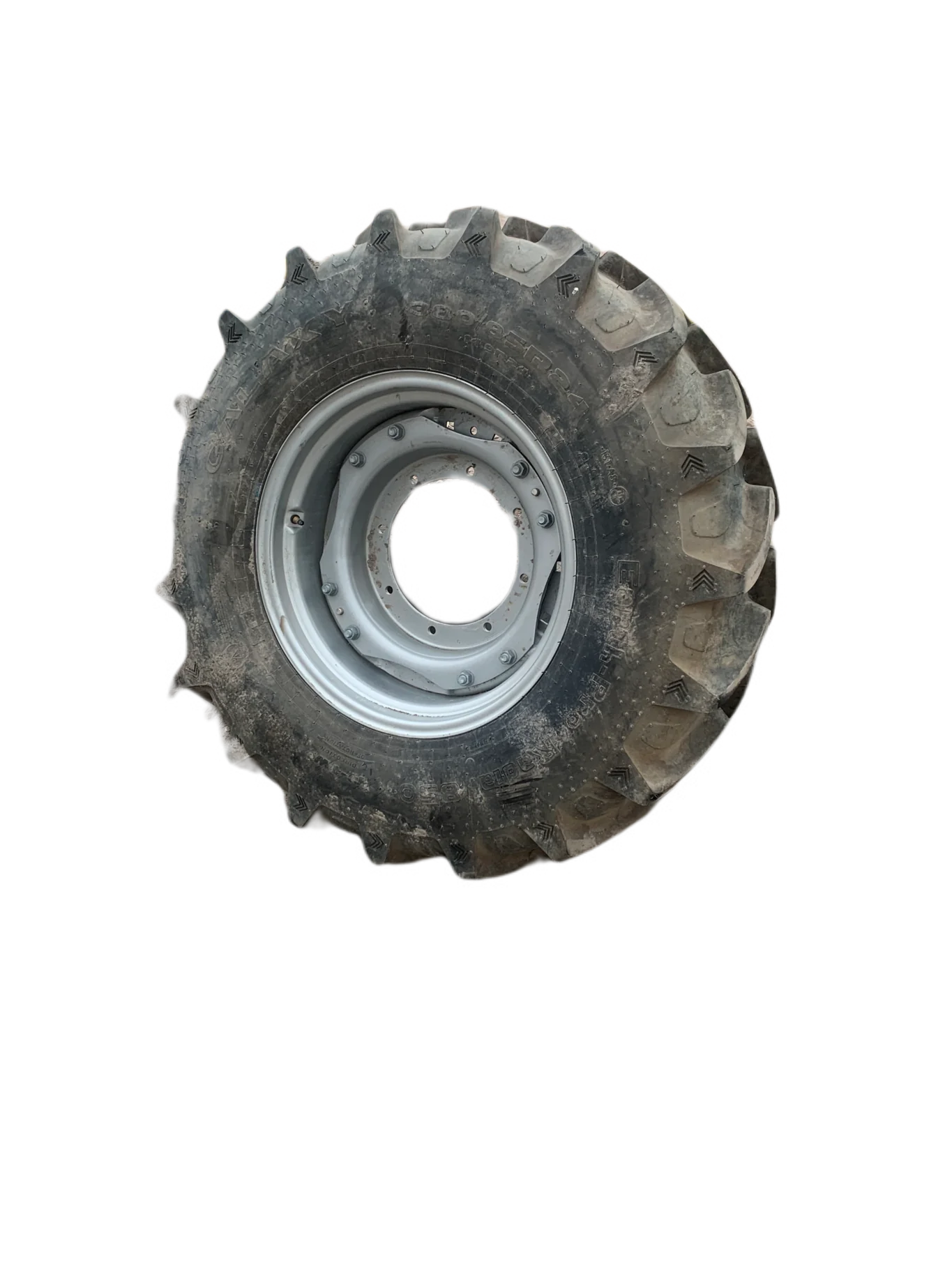 Used 380/85R24 127D Galaxy EarthPro 850 R-1W TL 90% On 12 x 24 12-24-23.25 Case Silver Waffle Wheel