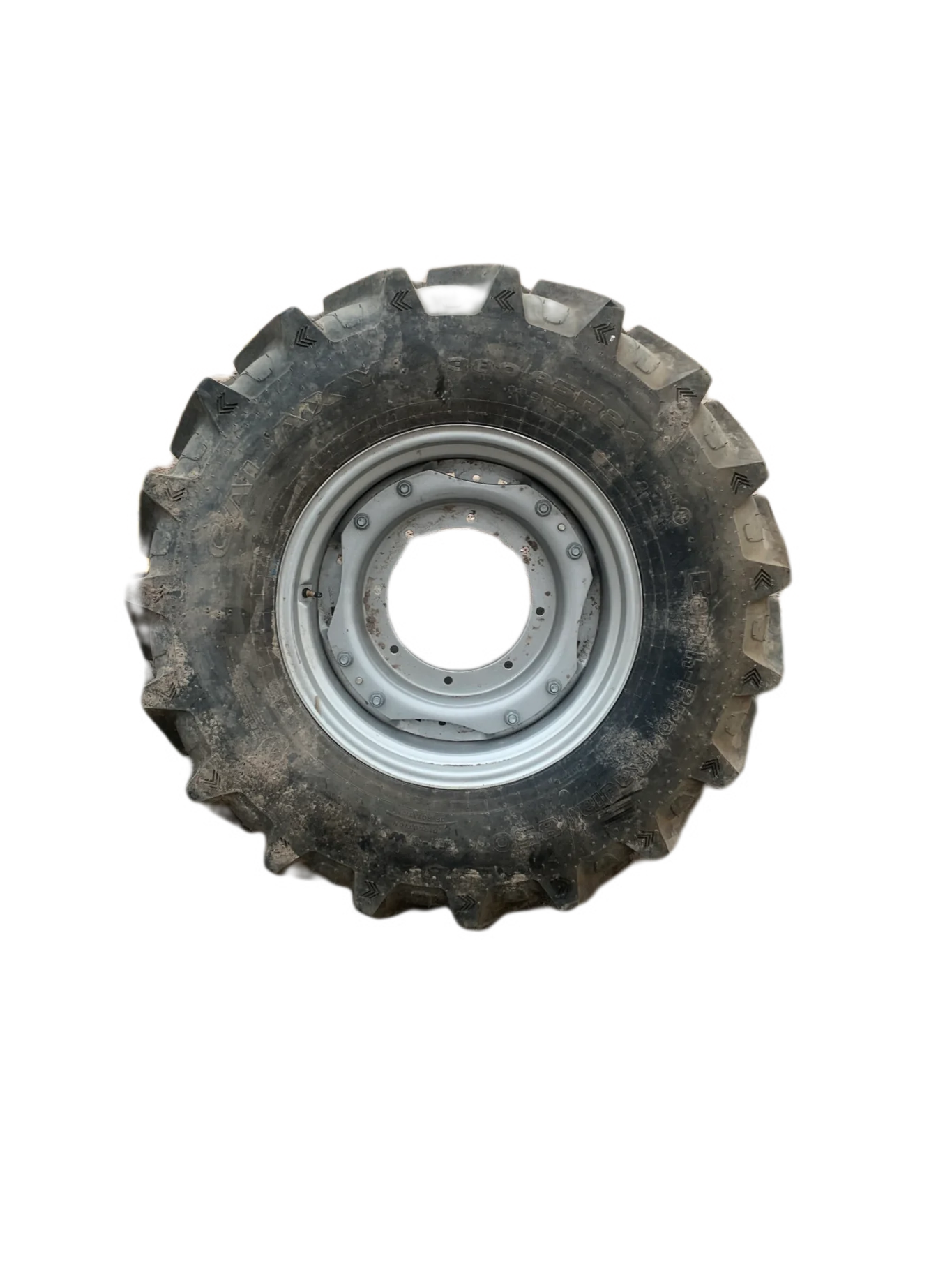 Used 380/85R24 127D Galaxy EarthPro 850 R-1W TL 90% On 12 x 24 12-24-23.25 Case Silver Waffle Wheel image 2