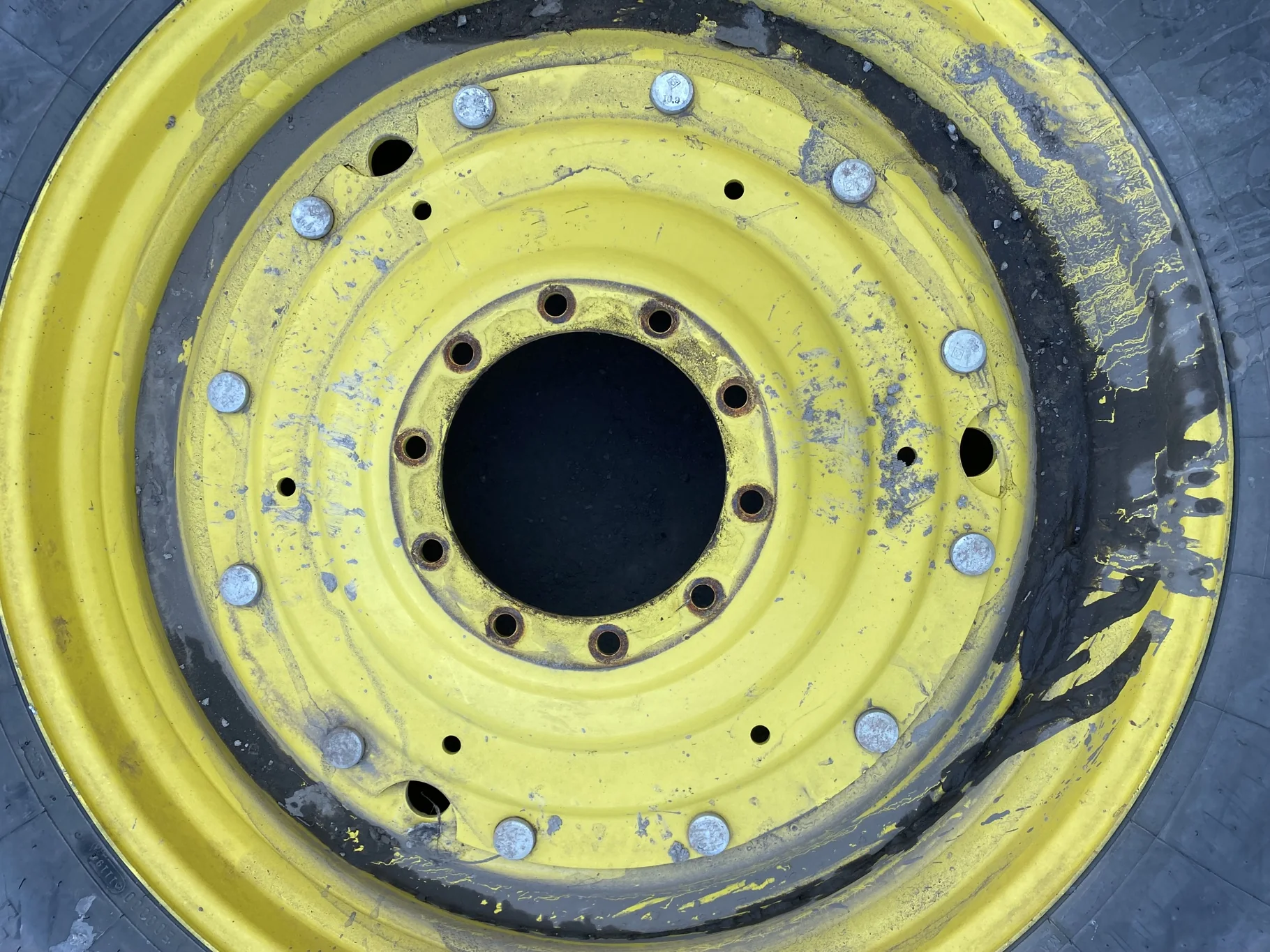 Used 420/80R46 Firestone Radial All Traction 23 75% on JD Yellow 13 x 46 Stub Disc ( No Center image 9