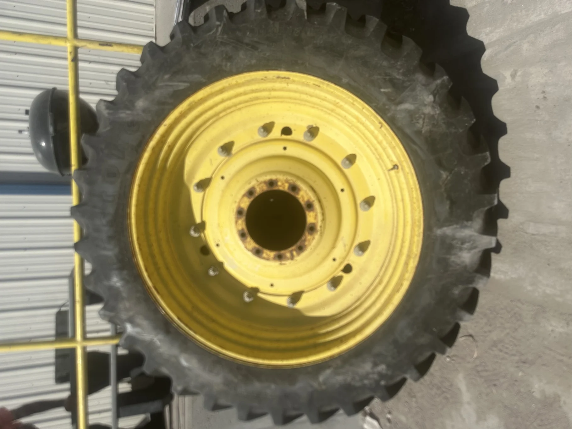 Used 80% 14.9R46 Firestone Radial All Traction 23 mounted on 13 x 46 JD Stub disc Yellow Rim w image 2