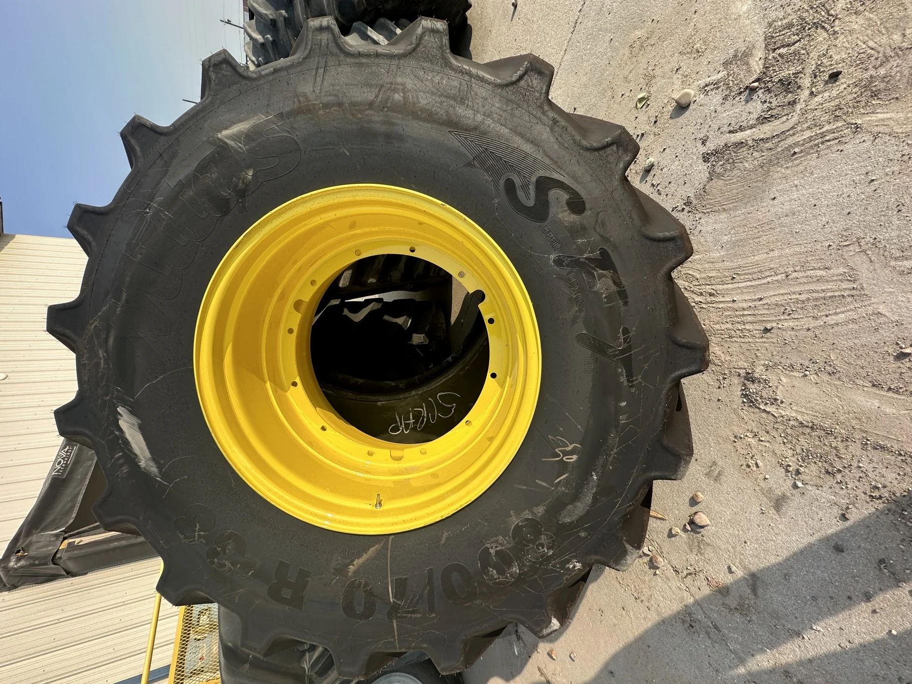 Take-Off 800/70R38 Mitas SFT (173D/176A8) TL on a 27 X 38 JD Yellow Stub Disc 12 Hole JD"55" W image 2