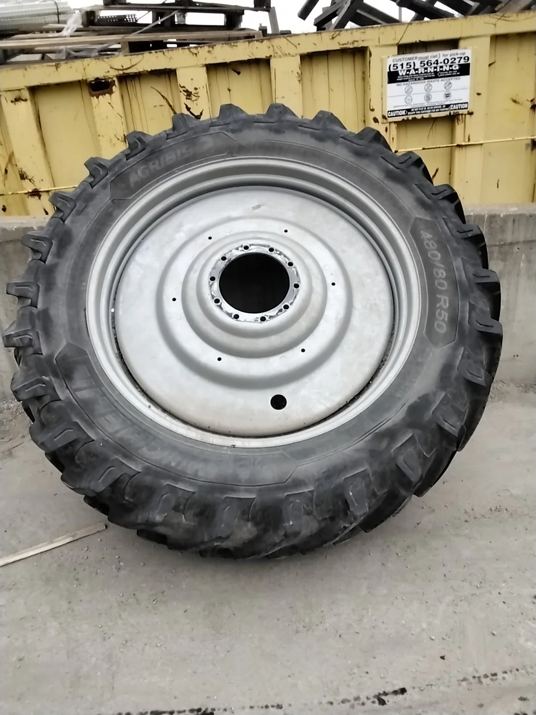 Used 480/80R50 159A8 Michelin Agribib2 TL R-1W 75-80% On 15 x 50 10-13.19-11.07 1"BS Titan Silver