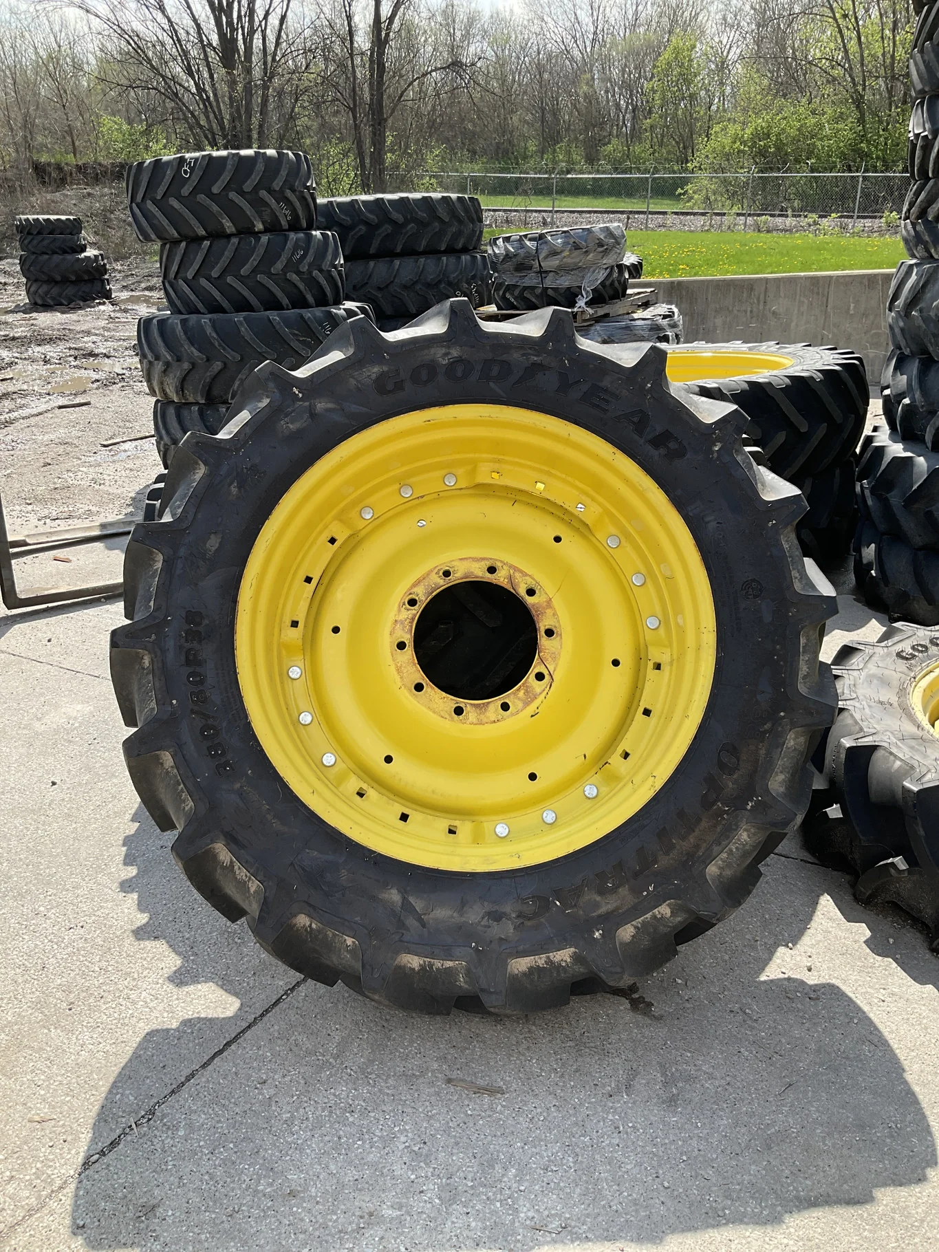 Take-Off 380/80R38 142D Goodyear Optitrac TL R-1W 95-100% On 12 x 38 10-13.19-11.07 10"BS Titan