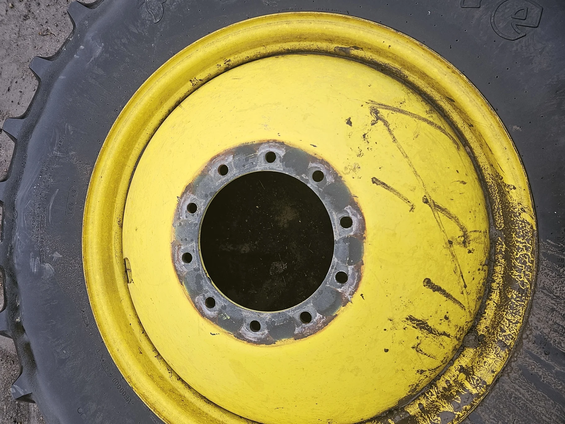 Used 18.4R38 146A8 Firestone Radial All Traction 23 R-1 TL 80% On 16 x 38 10 Bolt Yellow Wheel image 6