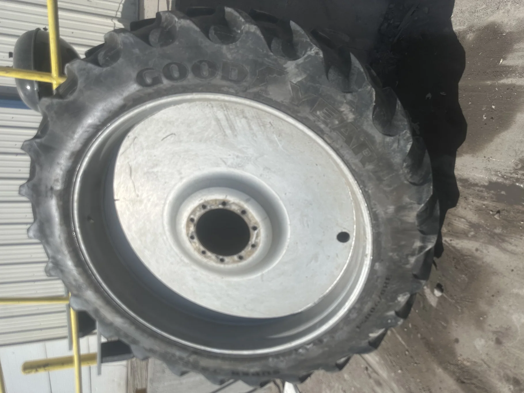 Used 380/90R54 Goodyear Super Traction Radial 152D R1W 95% on 12 x 54 Case Silver 10 Bolt Dual