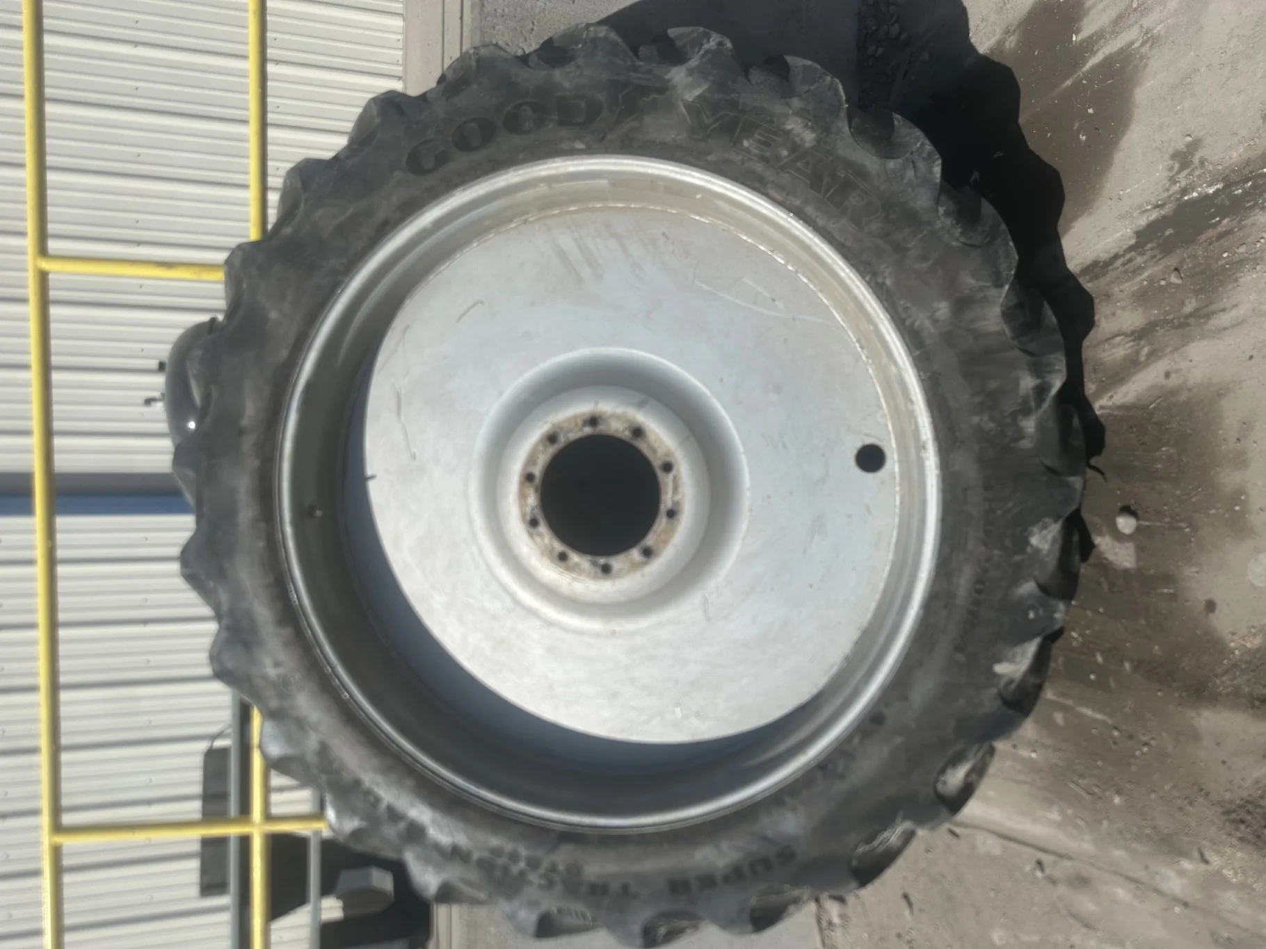 Used 380/90R54 Goodyear Super Traction Radial 152D R1W 95% on 12 x 54 Case Silver 10 Bolt Dual image 2