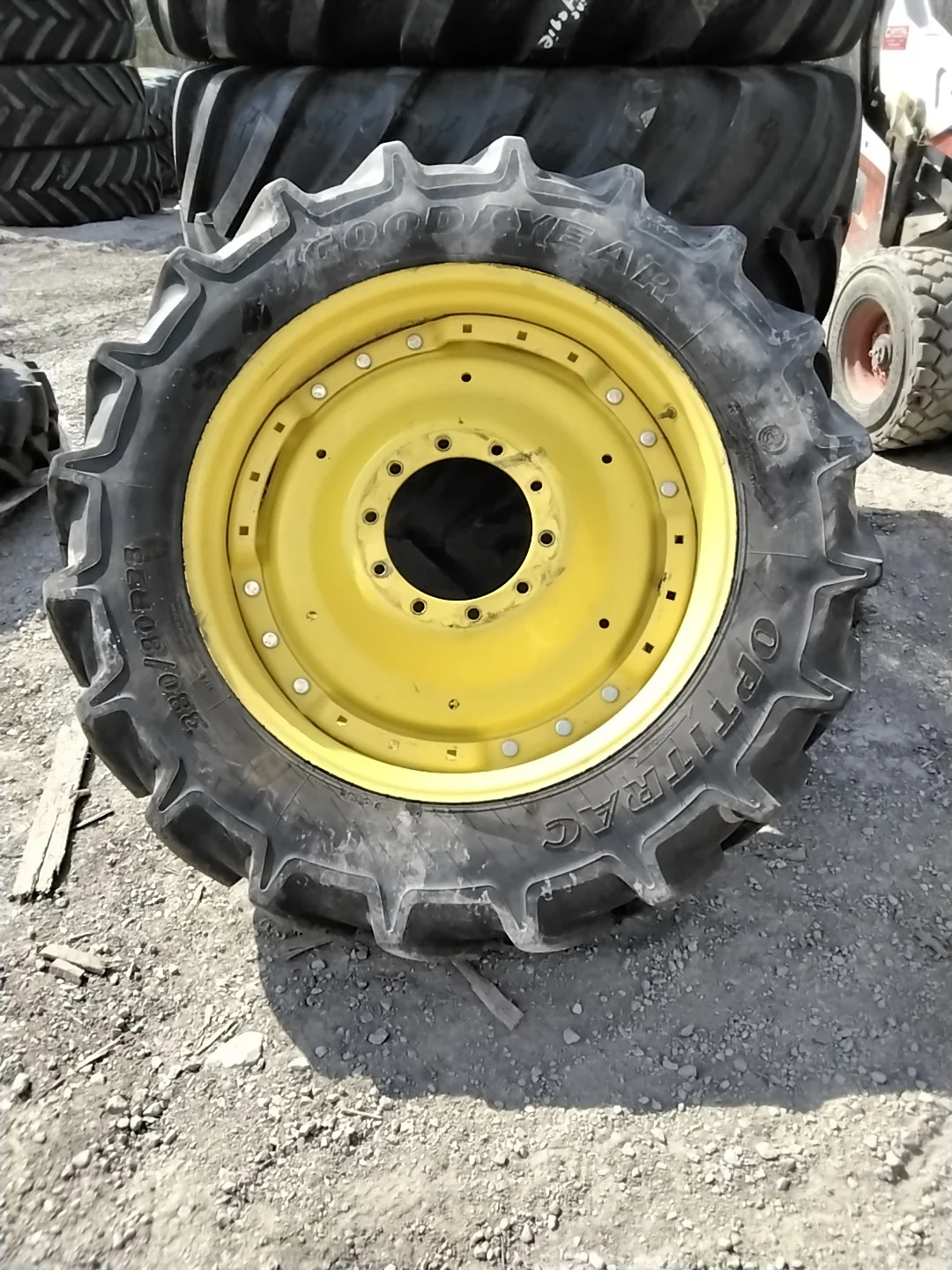 Used 380/80R38 142D Goodyear Optitrac TT R-1W 95-100% On 12 x 38 10-13.19-11.07 6"BS Titan Yellow