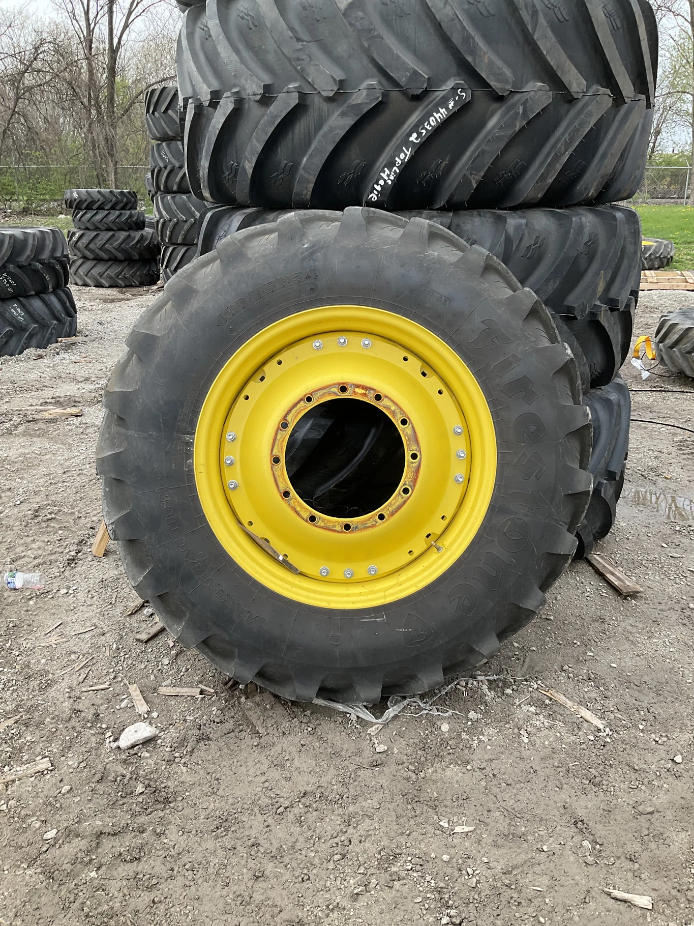 Used 420/85R34 147D Firestone Maxi Traction TL R-1W 90-95% On 15 x 34 12-16.732-14.620 14"BS Titan