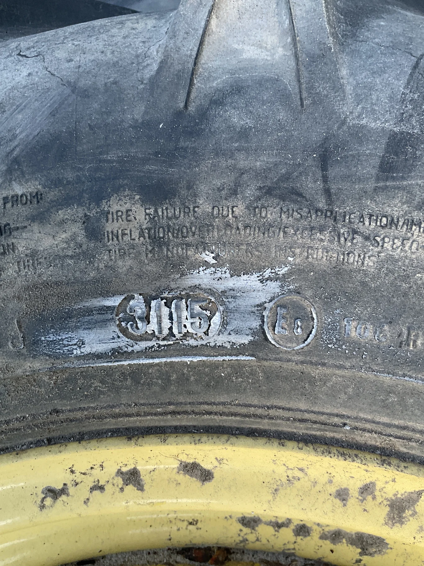 Used 6.50-16 106R Mitas TD-10 TL R-1W 95-100% On 4.5 x 16 6-8.75-6.49 5"BS Yellow Implement image 3