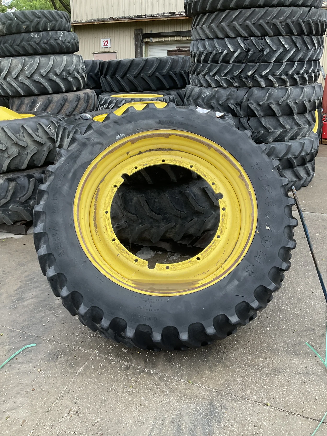 Used 14.9R46 145B Firestone Radial AT TL R-1 55-60% On 13 x 46 12-32.047-30.078 3.5"BS Titan Yellow