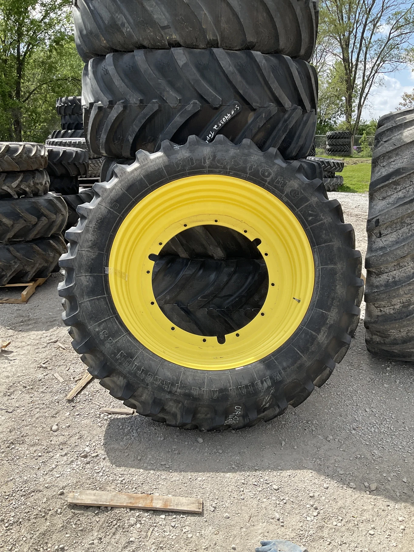 Used 420/80R46 151B Firestone Radial AT23 TL R-1 90-95% On 13 x 46 12-32.047-30.078 5"BS Yellow Rim