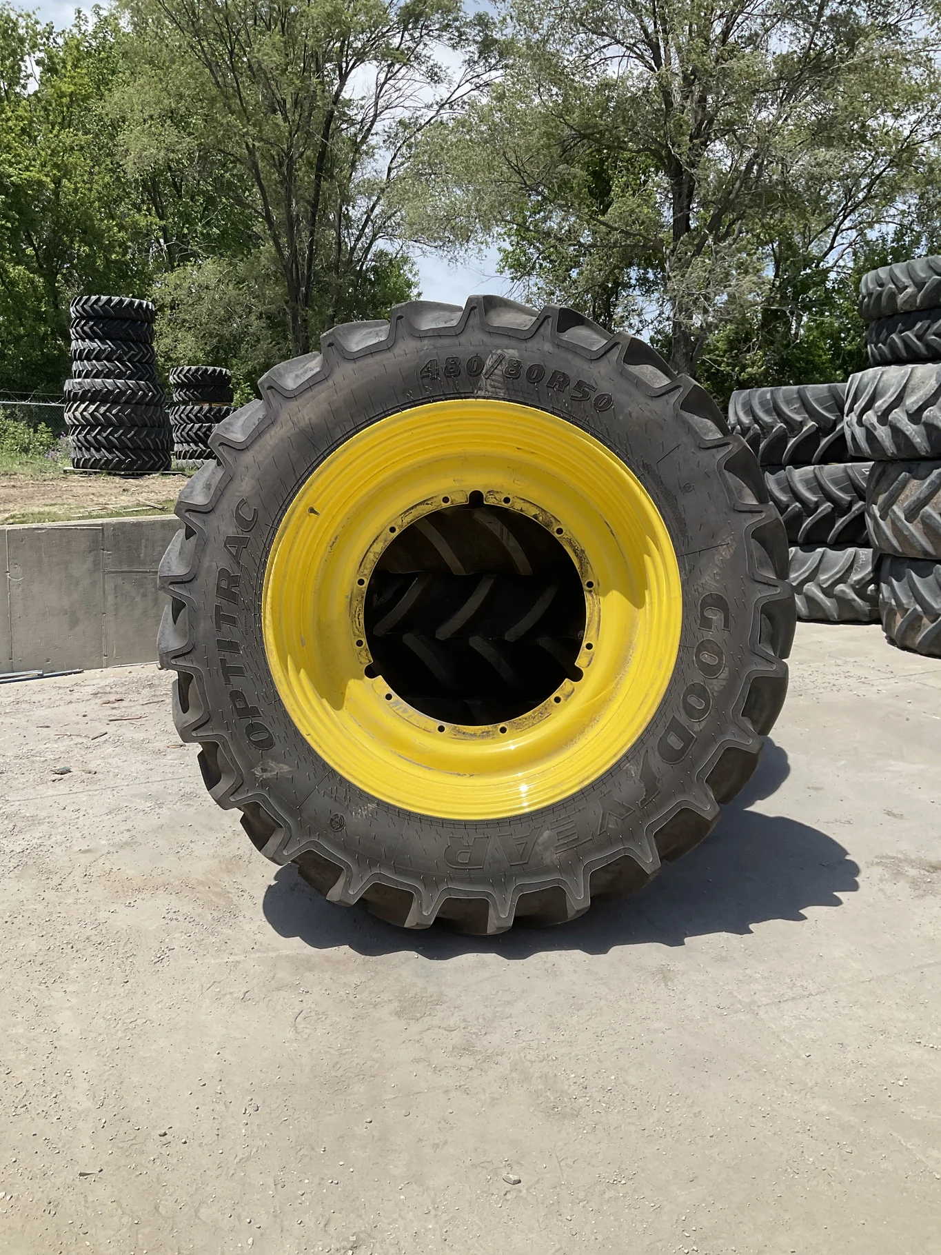 Used 480/80R50 159D Goodyear Optitrac TL R-1W On 15 x 50 12-320.47-30.078 6"BS Titan Yellow Rim/Rail