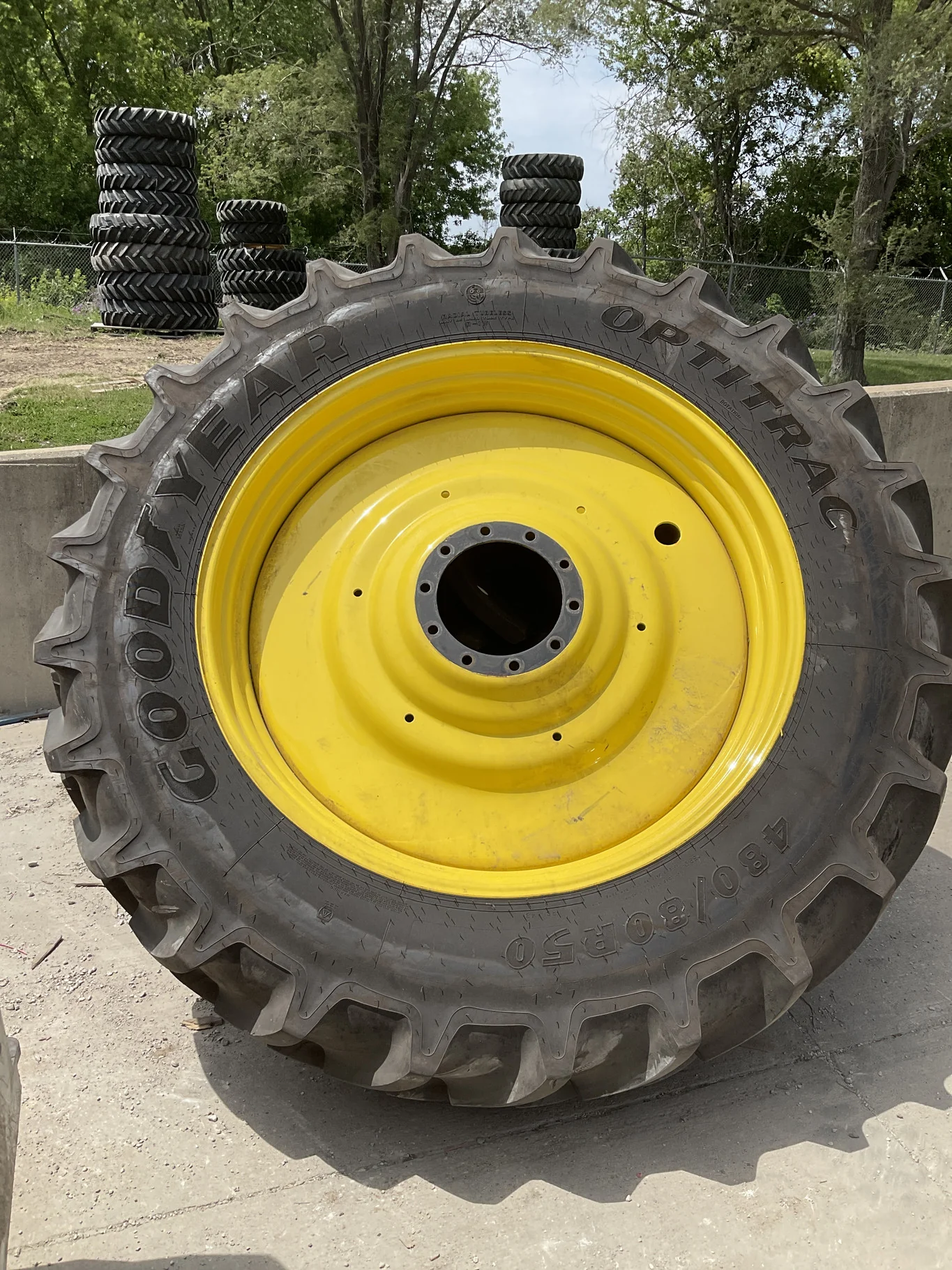 Used 480/80R50 159D Goodyear Optitrac TL R-1W 95-100% on 15 x 50 10-13.19-11.07 1"BS Titan Yellow