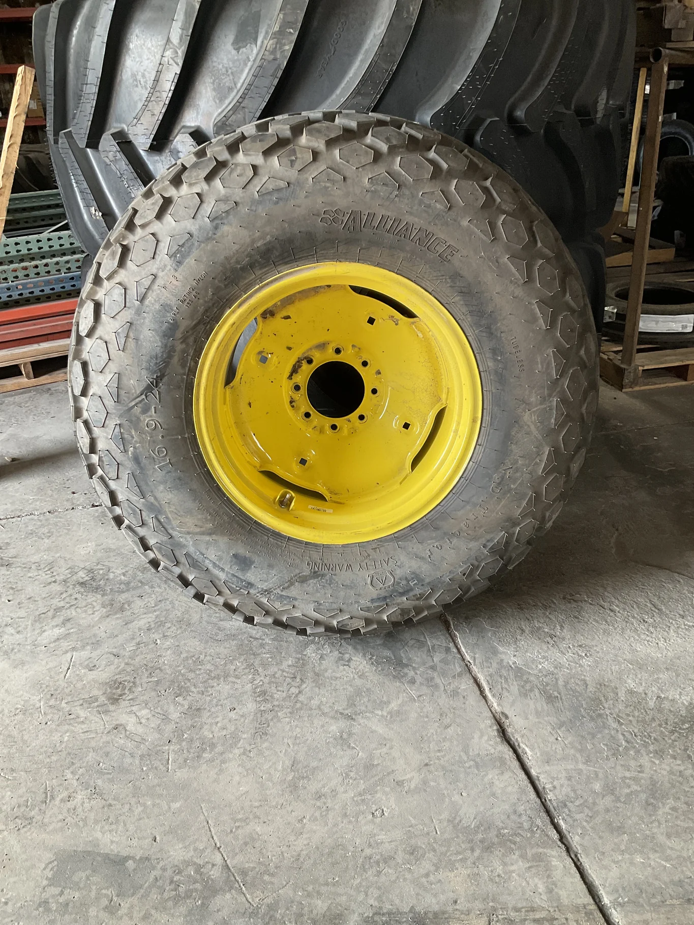 Take-Off 16.9-24 133A8 Alliance N.D. Tractor TL R-3 95-100% On 8-8-6 5.75"BS Yellow Implement Wheel