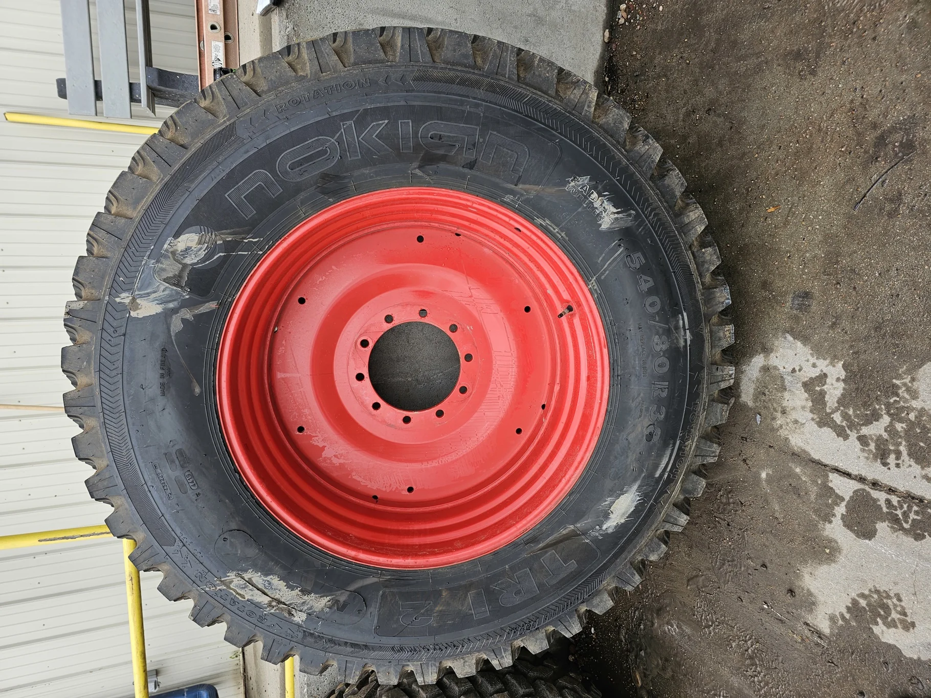 Used 540/80R38 Nokian TRI 2 80 Series 172A8 90% on 18 X 38 10-13.189-11.07 Fendt Red Wheel image 2