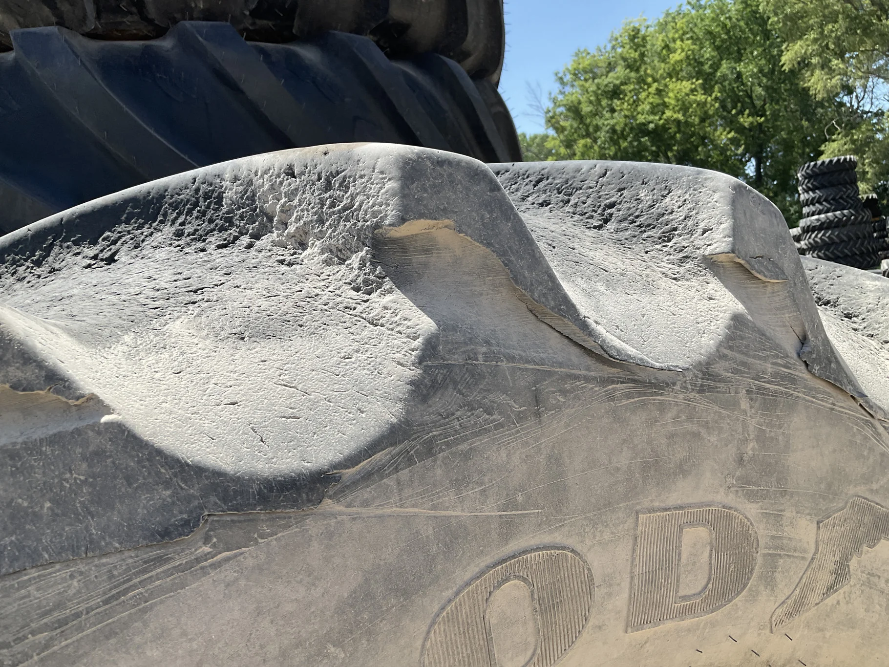 Used 710/70R38 166A8 Goodyear DT820 TL R-1W70-75% On 23 x 38 12-32.047-30.08 Rim & Rail Yellow Wheel image 2