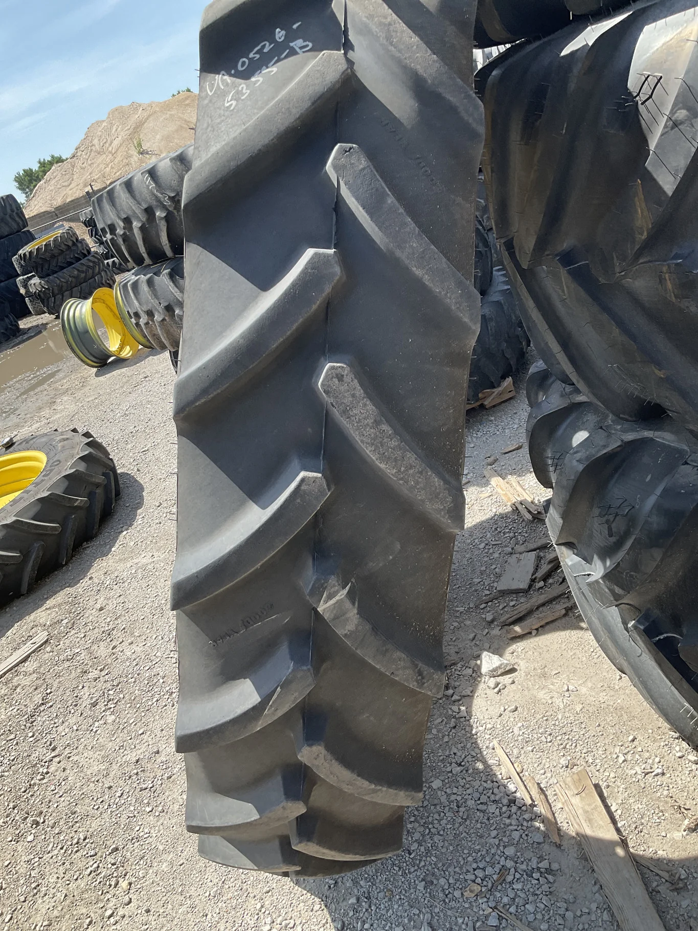 Used 380/90R54 152D Goodyear Optitrac TL R-1W 90-95% on 12 X 54 12-32.04-30.07 Yellow Rim&Rail Wheel image 2