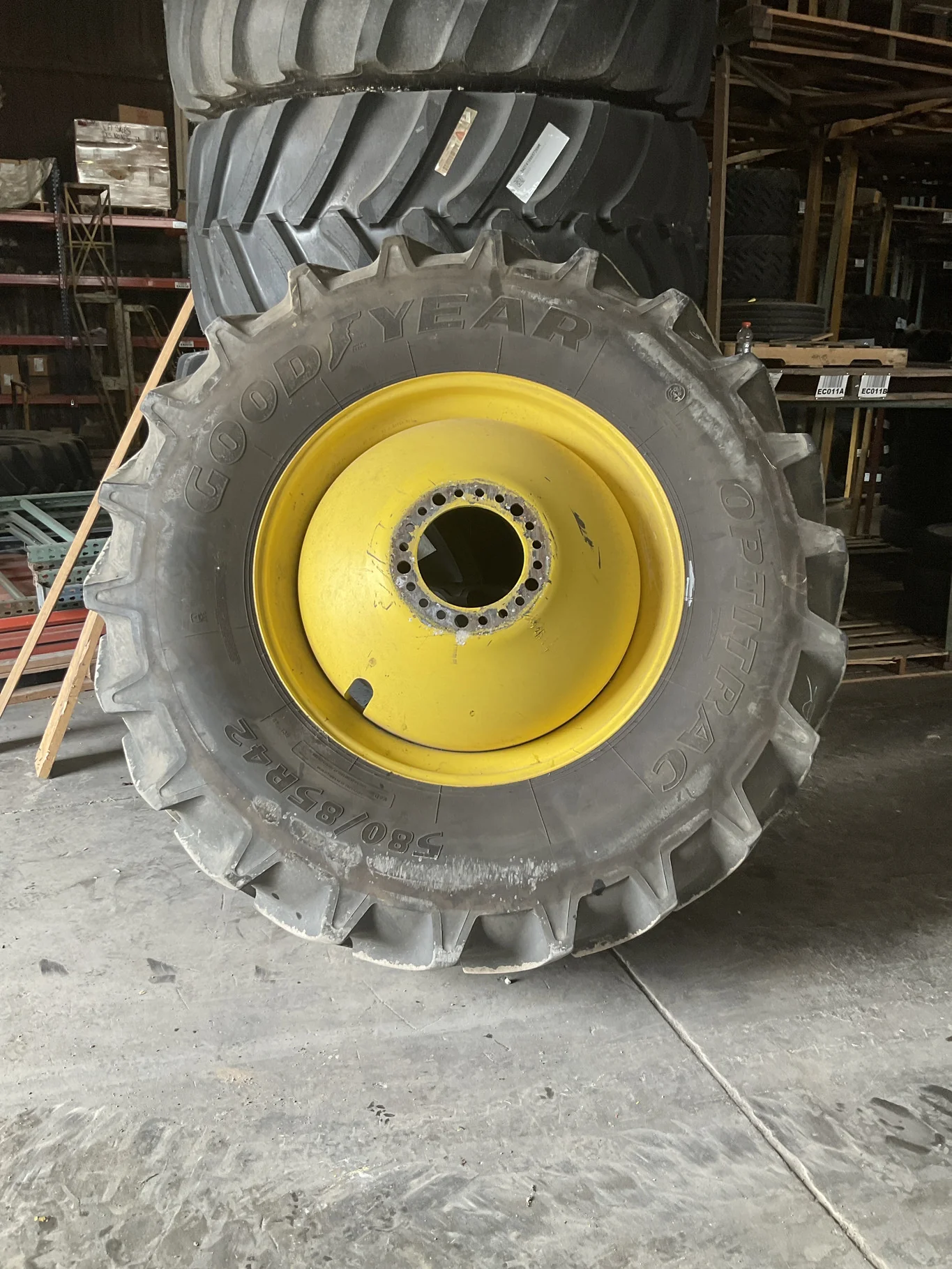 Used 580/85R42 168D Goodyear Optitrac TL R-1W 85-90% On 18 x 42 20-13.19-10.50 5.375"BS Yellow Inner