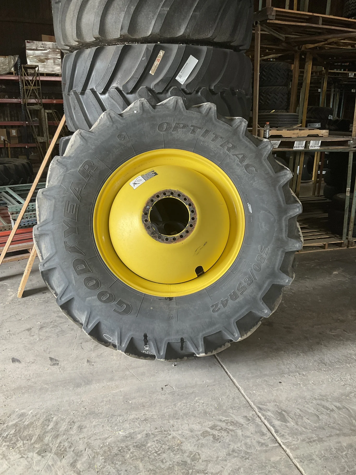 Used 580/85R42 168D Goodyear Optitrac TL R-1W 85-90% On 18 x 42 20-13.19-11.07 5.375"BS Yellow Outer