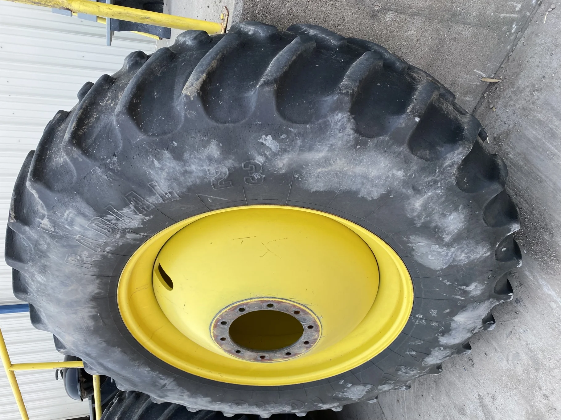 Used 20.8R42 Firestone 23 55% on 18 x 42 JD Yellow 10-13-11 Outside Dolly Dual image 2