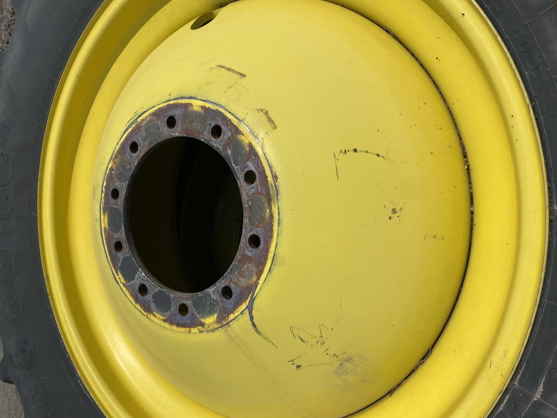 Used 20.8R42 Firestone 23 55% on 18 x 42 JD Yellow 10-13-11 Outside Dolly Dual image 3
