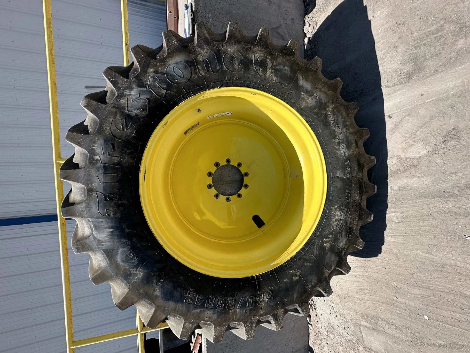 Used 520/85R42 Firestone Radial All Traction 23 R-1 157B TL 75% on 18 x 42 John Deere Yellow10 Bolt image 2