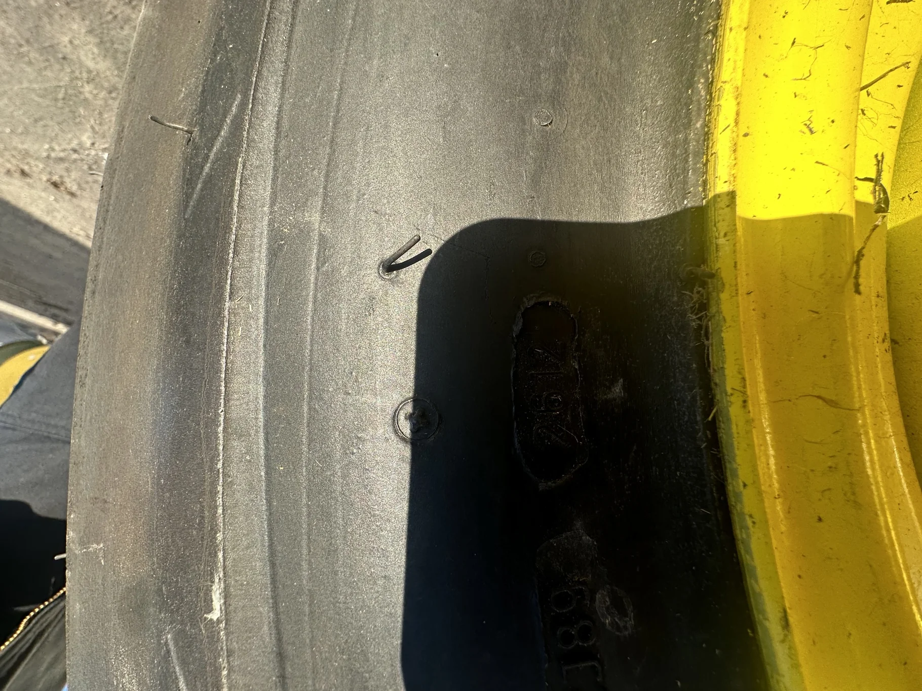 Take-Off 7.50-20/8 Goodyear Super 3 Rib F-2 TL on a 5.5 x 20 8-8-6.0 4.5"BS JD Yellow Implement image 3
