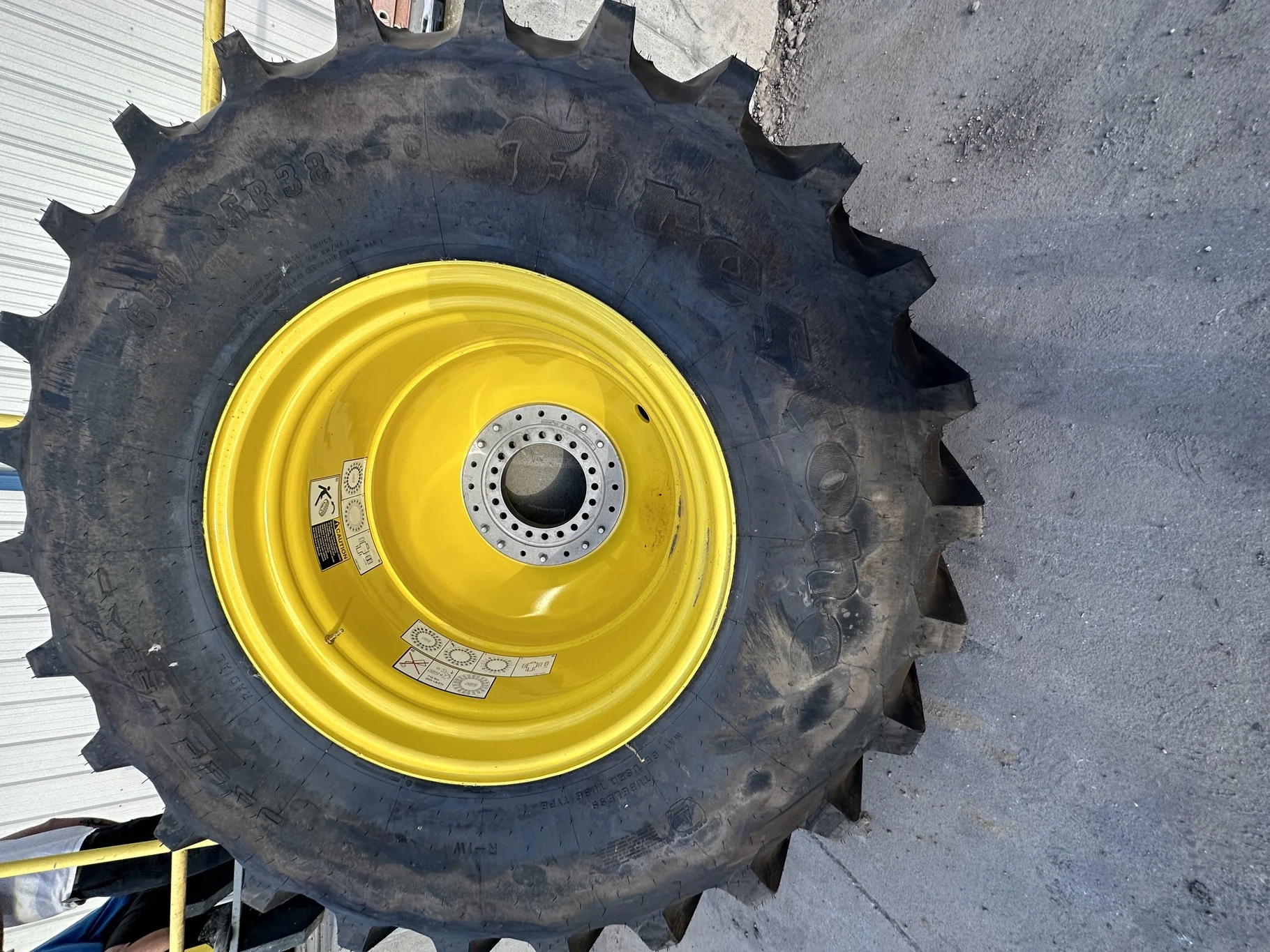 Take-Off 650/85R38 173B Firestone Radial DT 23 R-1W TL On 23 x 38 JD X Series Yellow Wheel