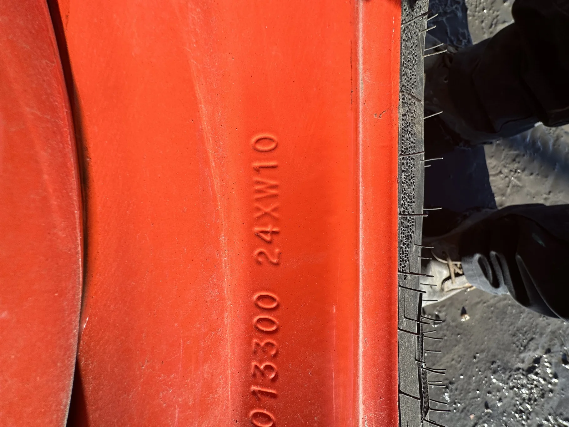Take-Off 320/85R24 122D Goodyear Optitrac R-1W TL On 10 X 24 Waffle 2 Bolt 8-8-6 Kubota Orange Wheel image 6