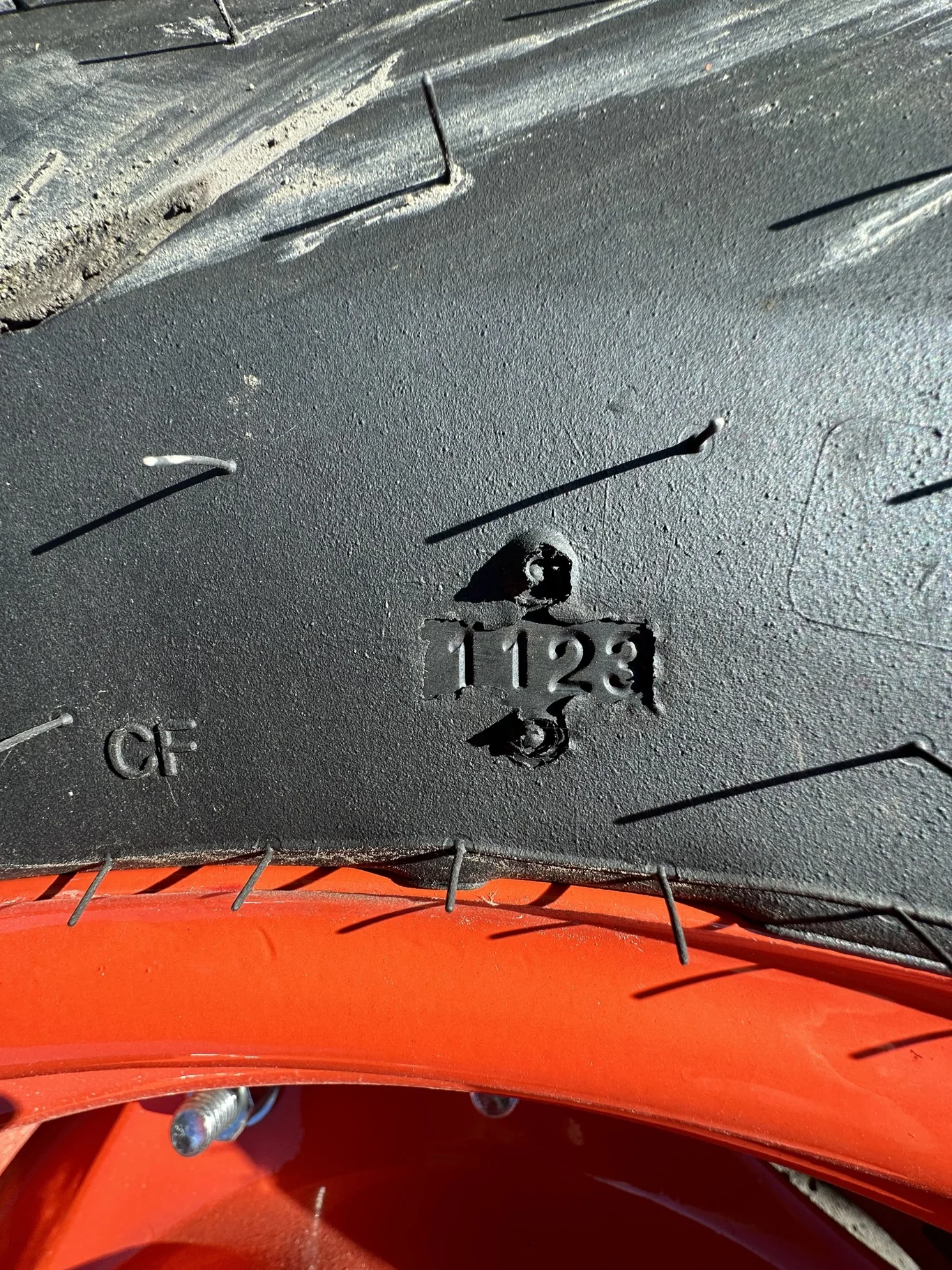 Take-Off 320/85R24 122D Goodyear Optitrac R-1W TL On 10 X 24 Waffle 2 Bolt 8-8-6 Kubota Orange Wheel image 7