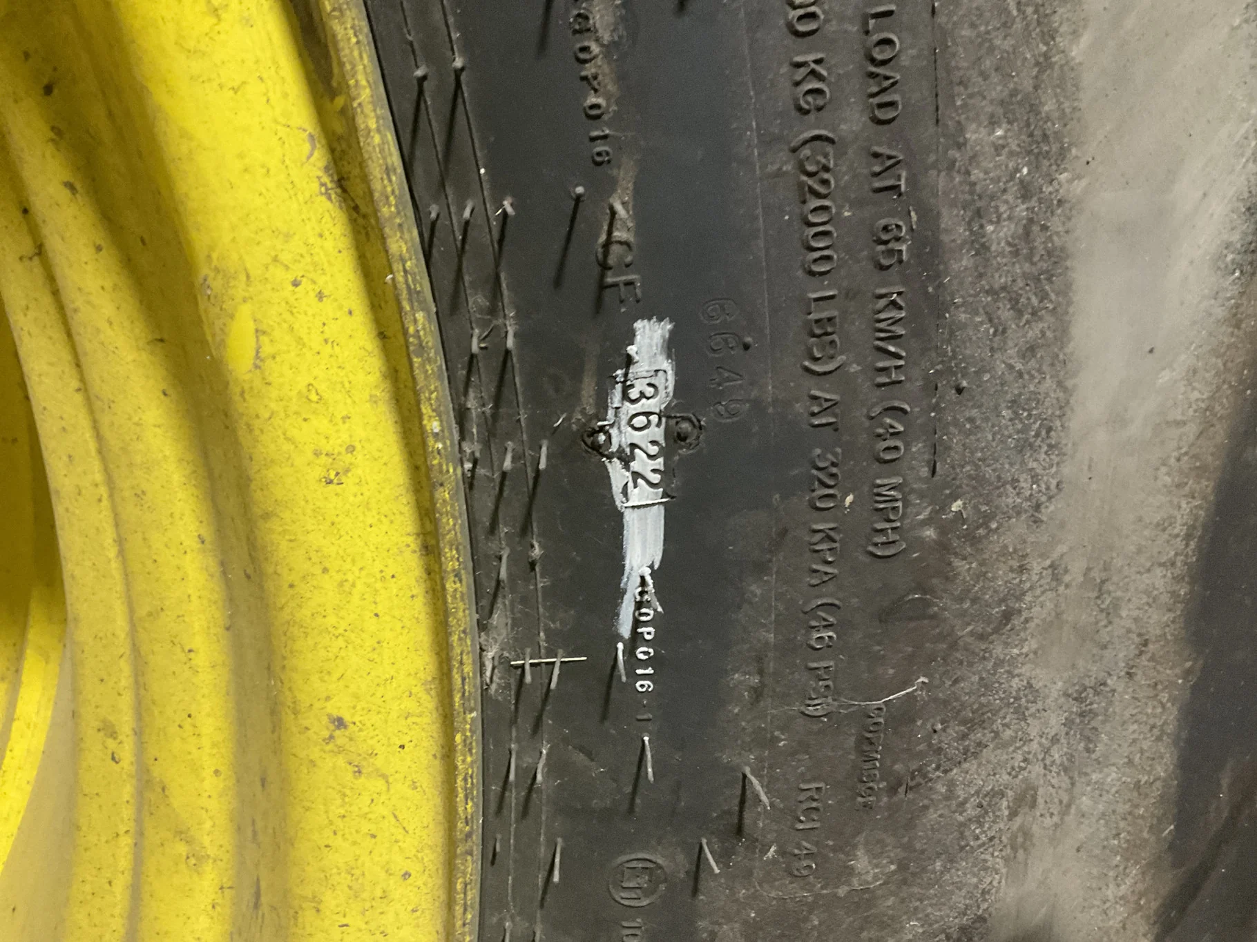 Used LSW1100/45R46 201D Goodyear Optitrac TL R-1W 95-100% On 38 x 46 20-13.19-11.07 22"BS YellowDual image 4
