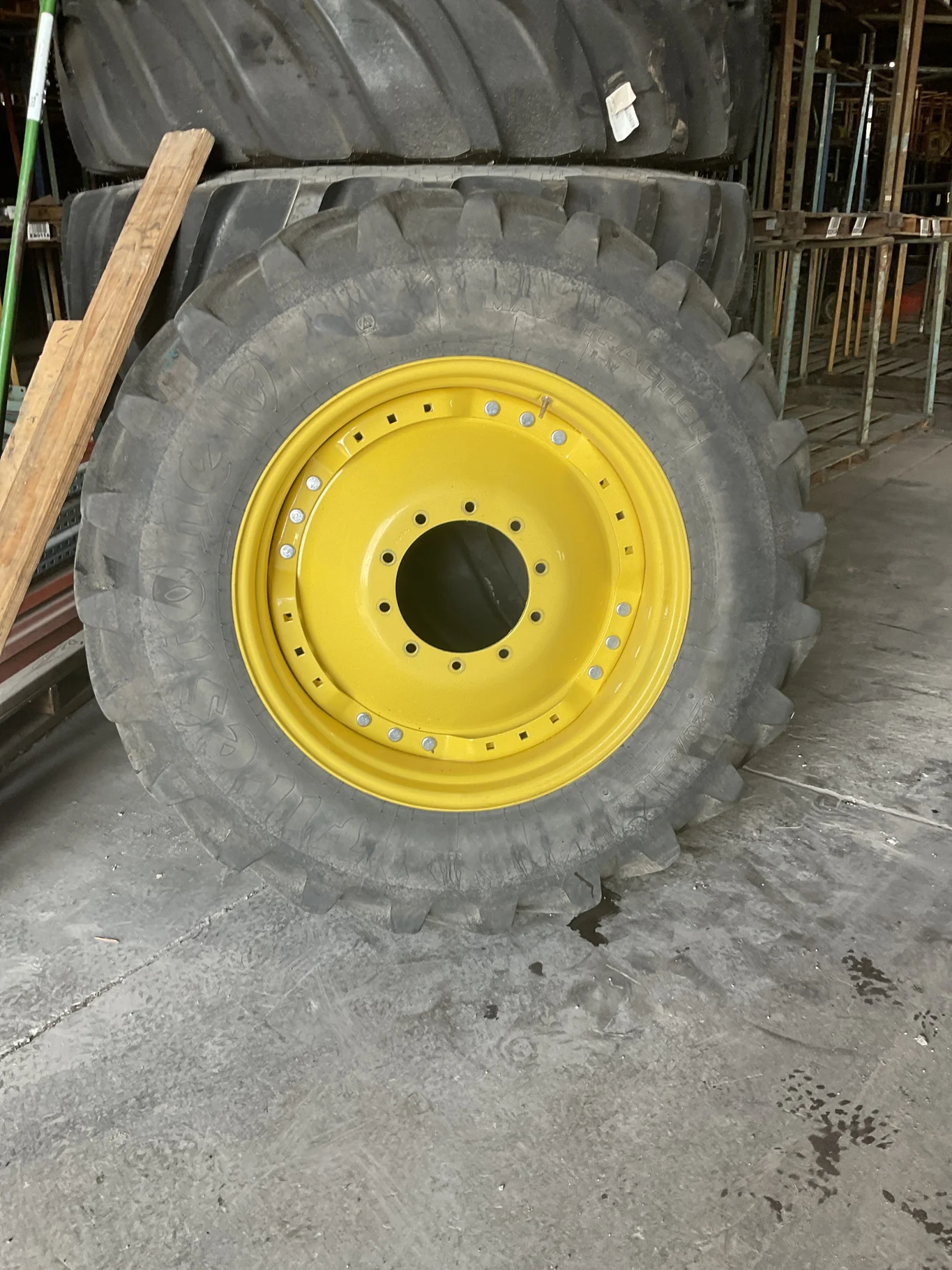 Used 420/85R34 147D Firestone MaxiTraction Tl R-1W 80-85% On 15 x 34 10-13.19-11.07 12.875"BS Yellow image 2