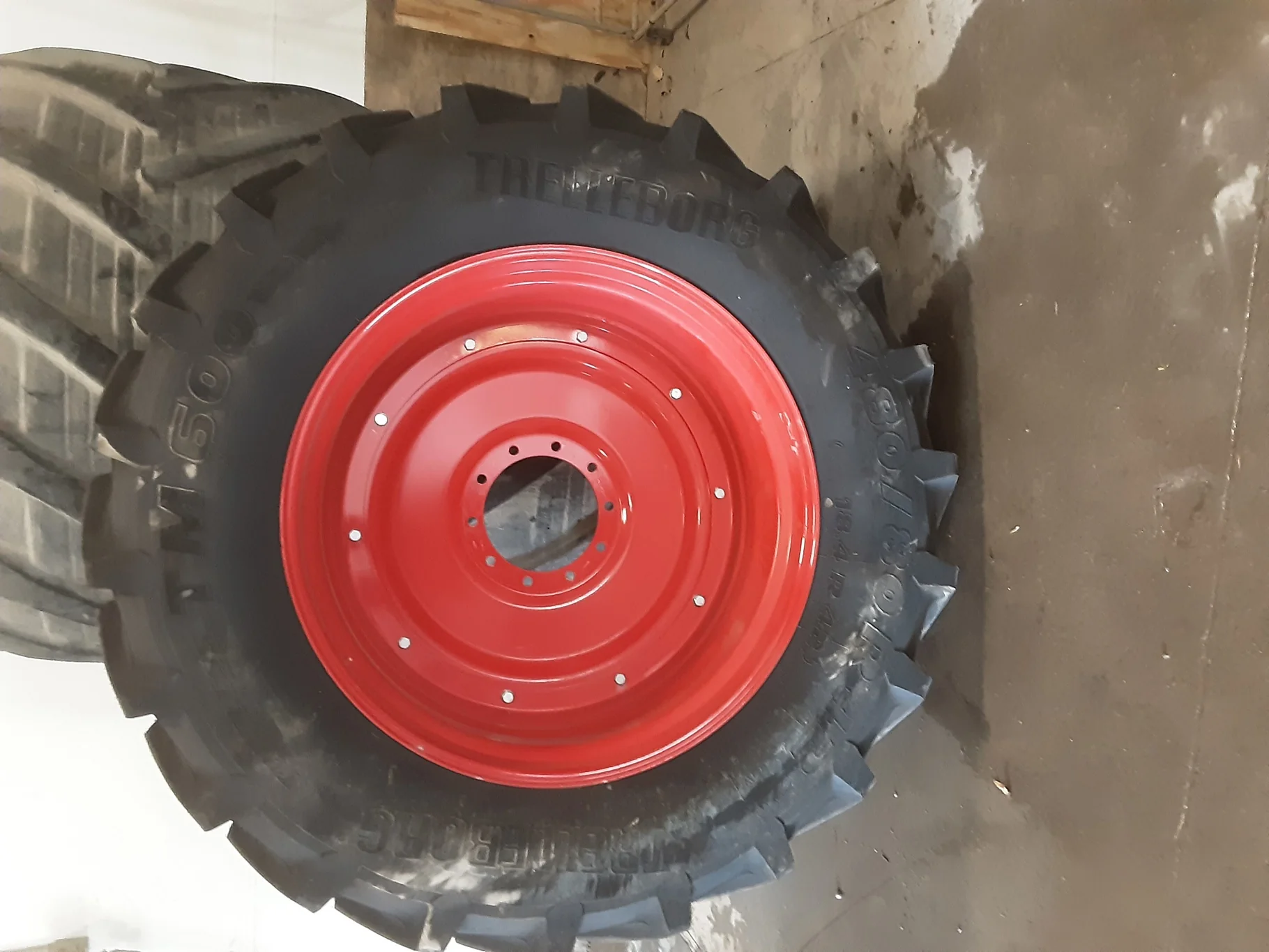TAKE-OFF 480/80R42 Trelleborg TM600 R-1W 151A8 TL on a 16 X 42 Fendt Red 12 Bolt 2 Piece Dual Whe image 2