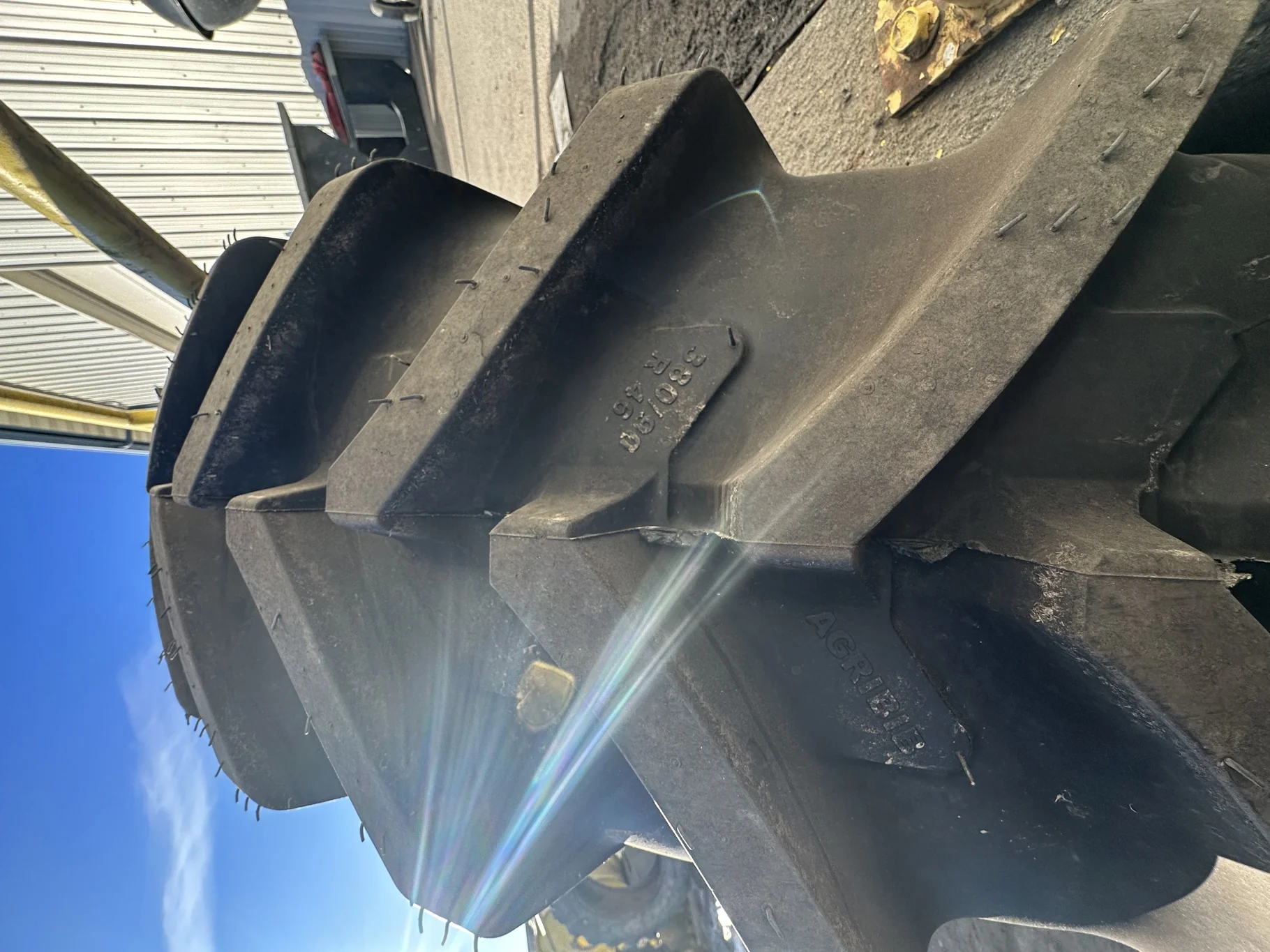 TAKE OFF IF380/90R46 Michelin AgriBib Row Crop 165B TL on a 12 X 46 Case Silver 8 Bolt Wheel With image 4