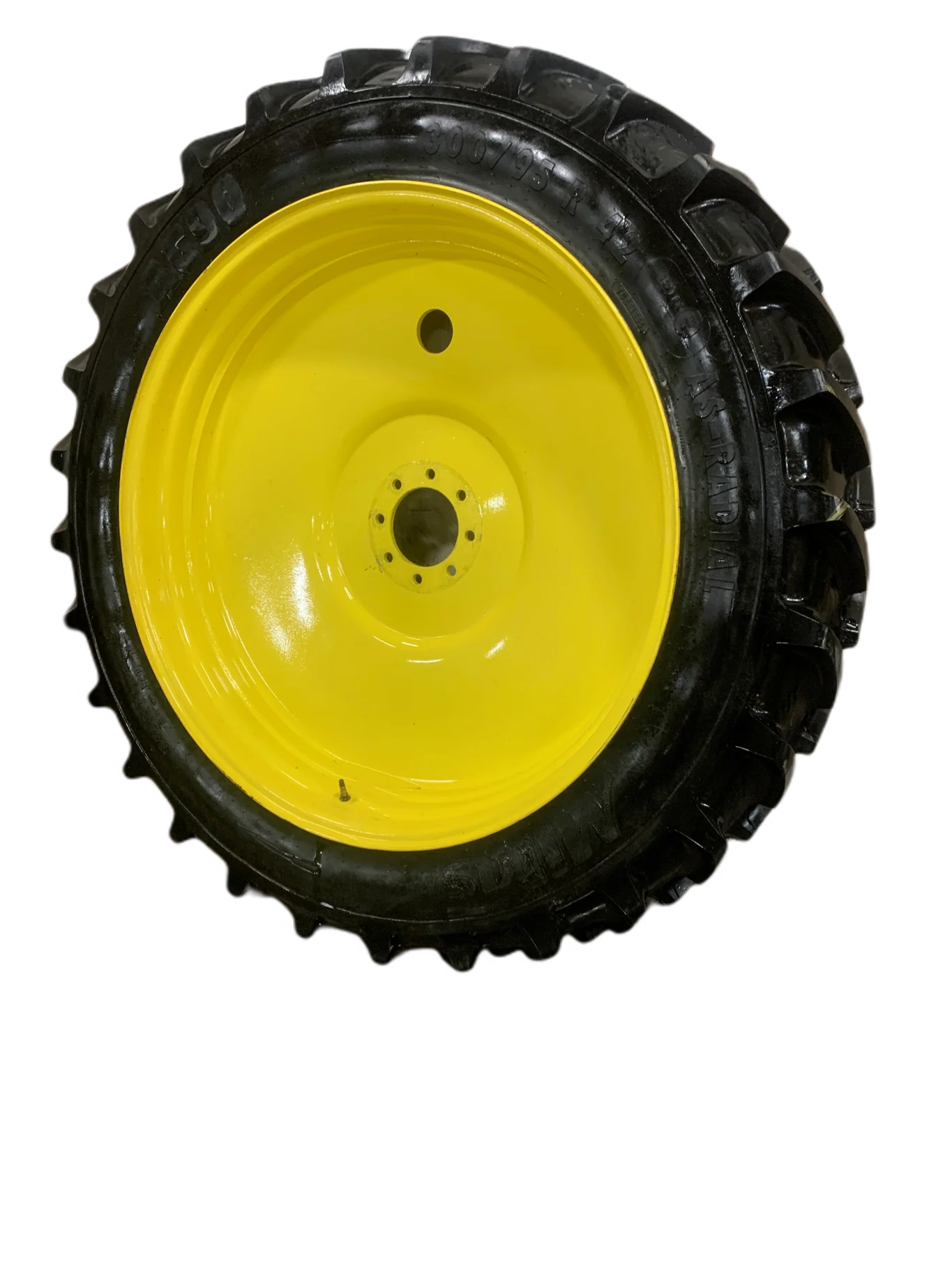 Used 85% 300/95R42 (12.4R42) Mitas AC90 147A8/144B on 10 x 42 JD Yellow Dual Rim