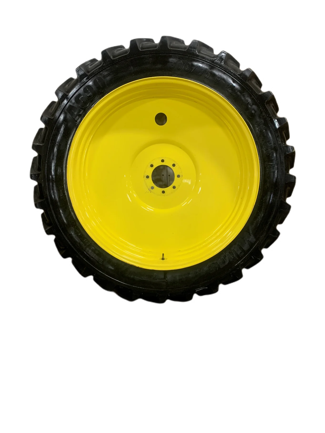 Used 85% 300/95R42 (12.4R42) Mitas AC90 147A8/144B on 10 x 42 JD Yellow Dual Rim image 2