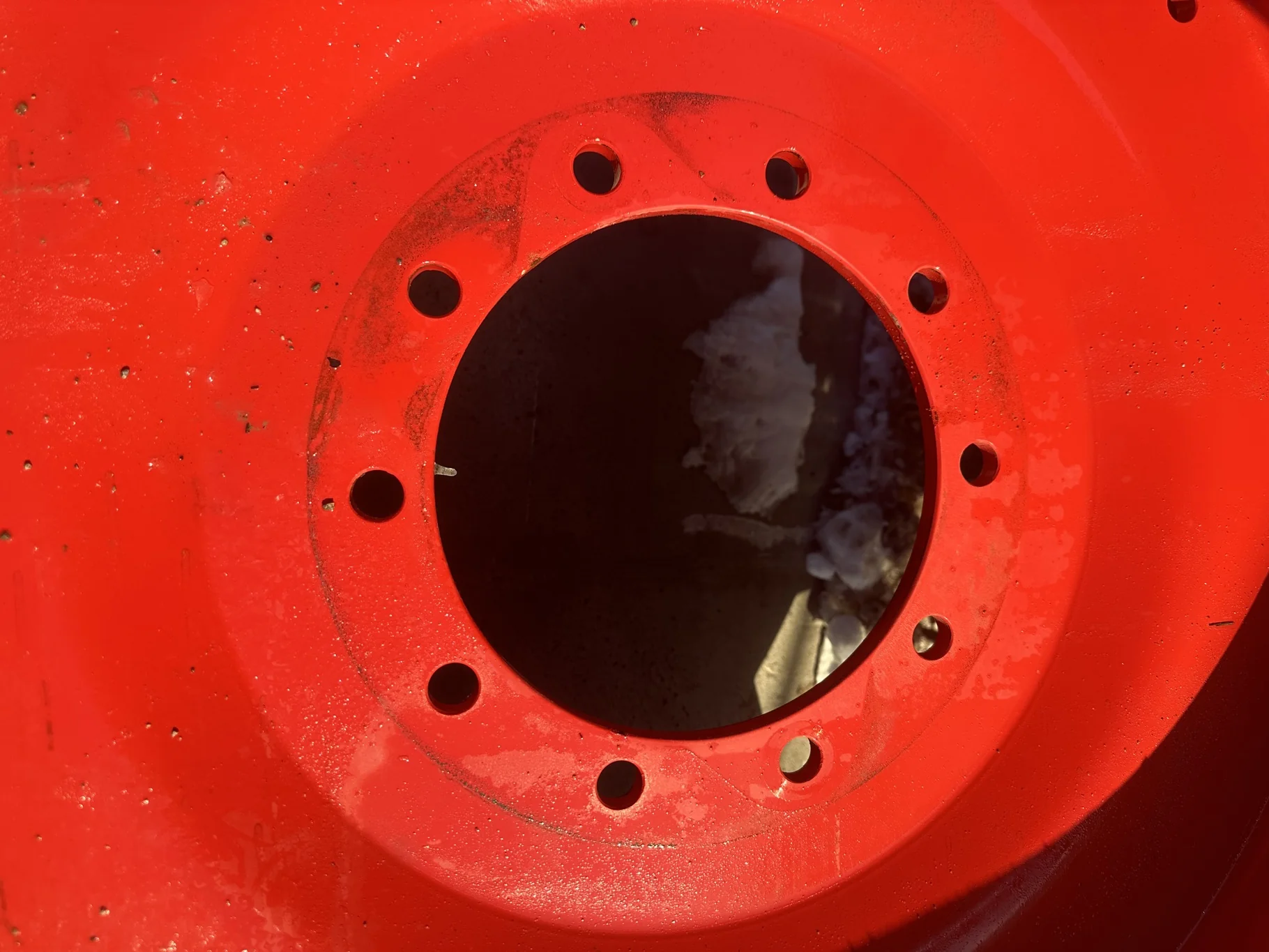 Used 20.8R38 159A8/156B Michelin AgriBib R-1W TL 85% On 18 x 38 10 Bolt (.937) Dual Wheel Fendt Red image 3