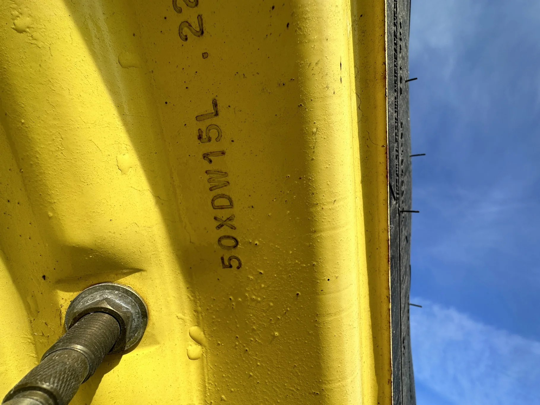 Used VF480/80R50 Michelin YieldBib R-1W 166A8/166B TL 65% on a 15 x 50 JD Yellow 10 Bolt (.906 image 9