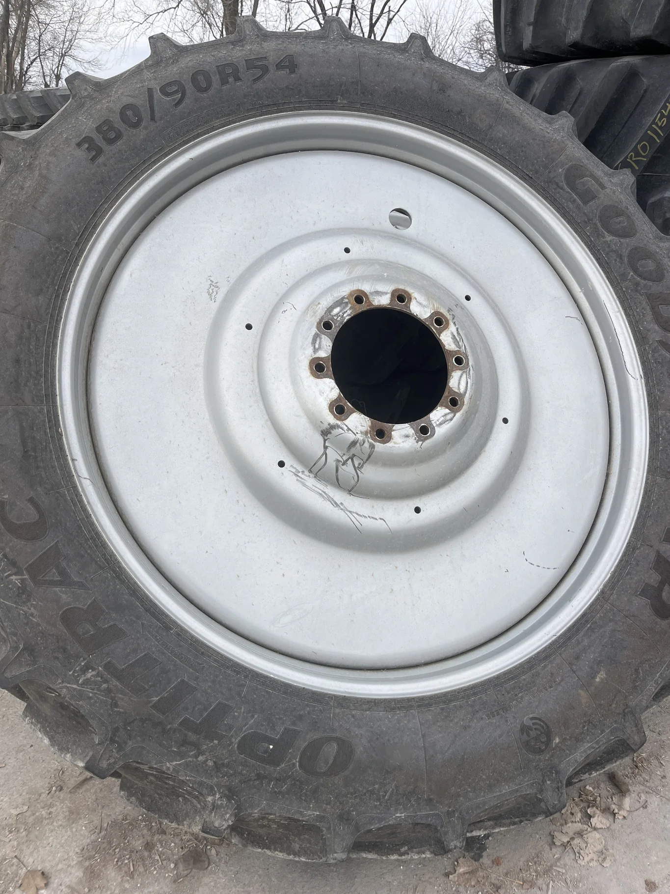 Used 380/90R54 152D Goodyear Optitrac TL R-1W 80-85% On 12 x 54 10-13.19-11.07 Titan Silver Dual