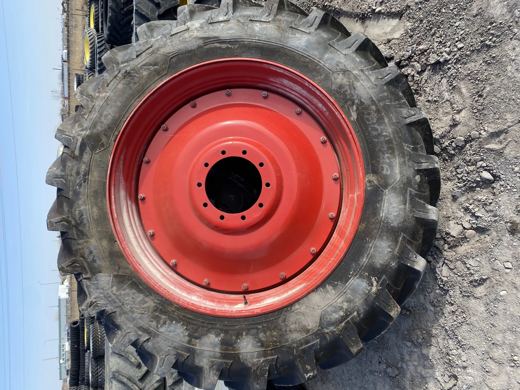 USED 480/80R46 Michelin AgriBib 2 R-1W 158B TL 98% on a 16 X 46  10-13.1875-11.08 Fendt Red Stub Dis