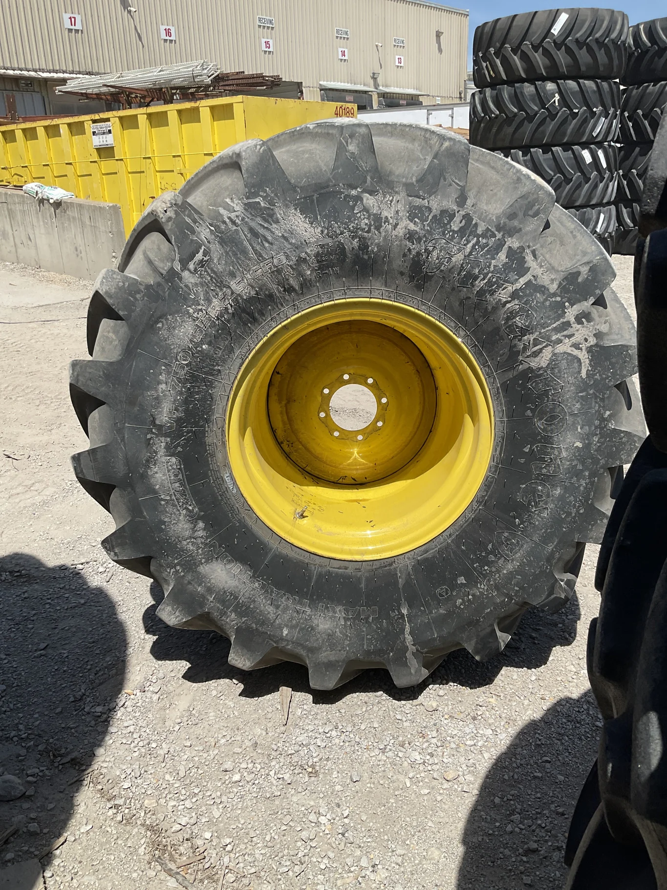 Used 750/65R26 177B Firestone Maxi Traction TL R-1W 80-85% On 25 X 26 8-8-6 Dual Yellow Wheel