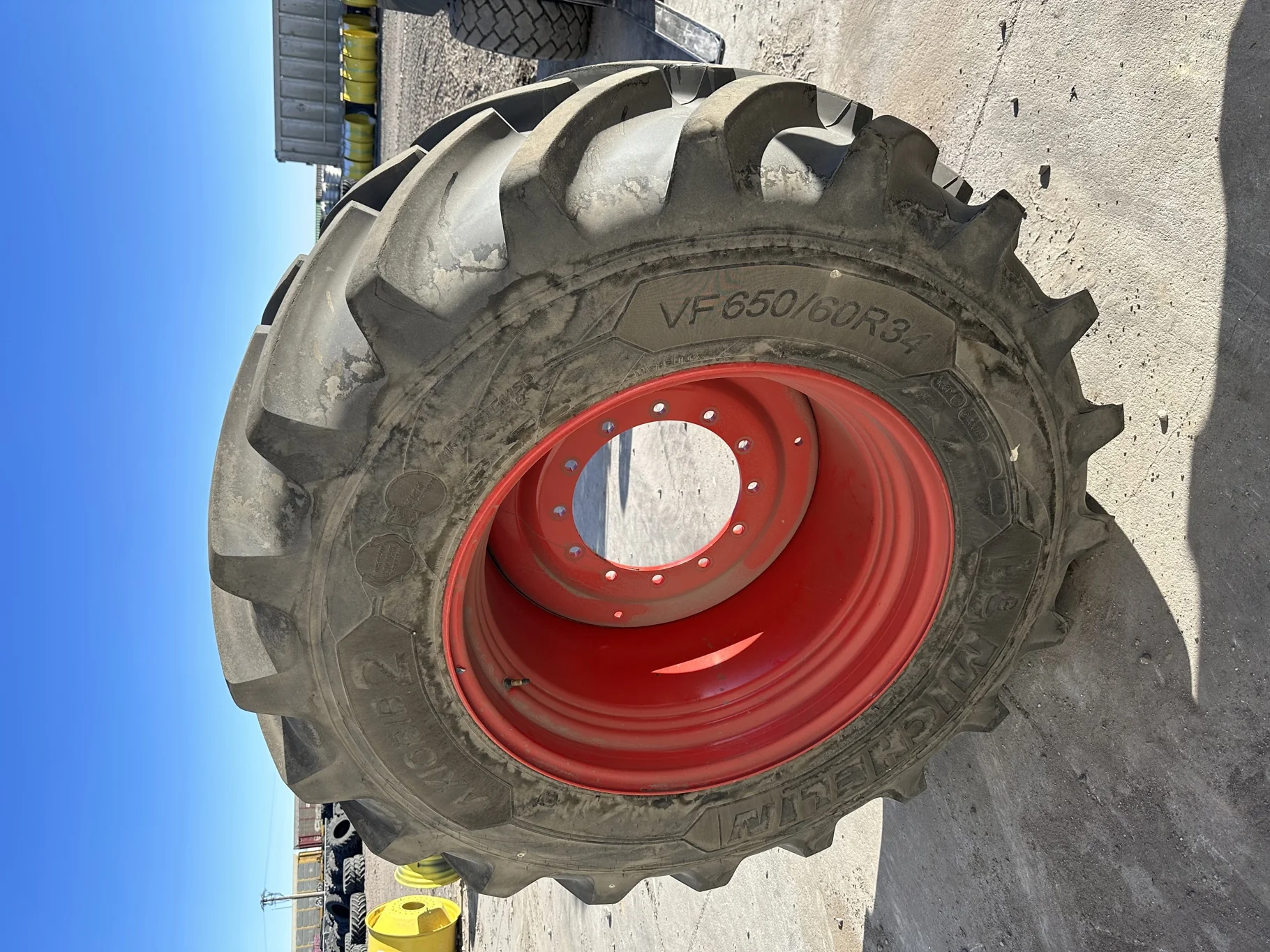 Used VF650/60R34 168D Michelin AxioBib 2 TL 90-95% On 23 x 34 12-16.732 Fendt Red Wheel