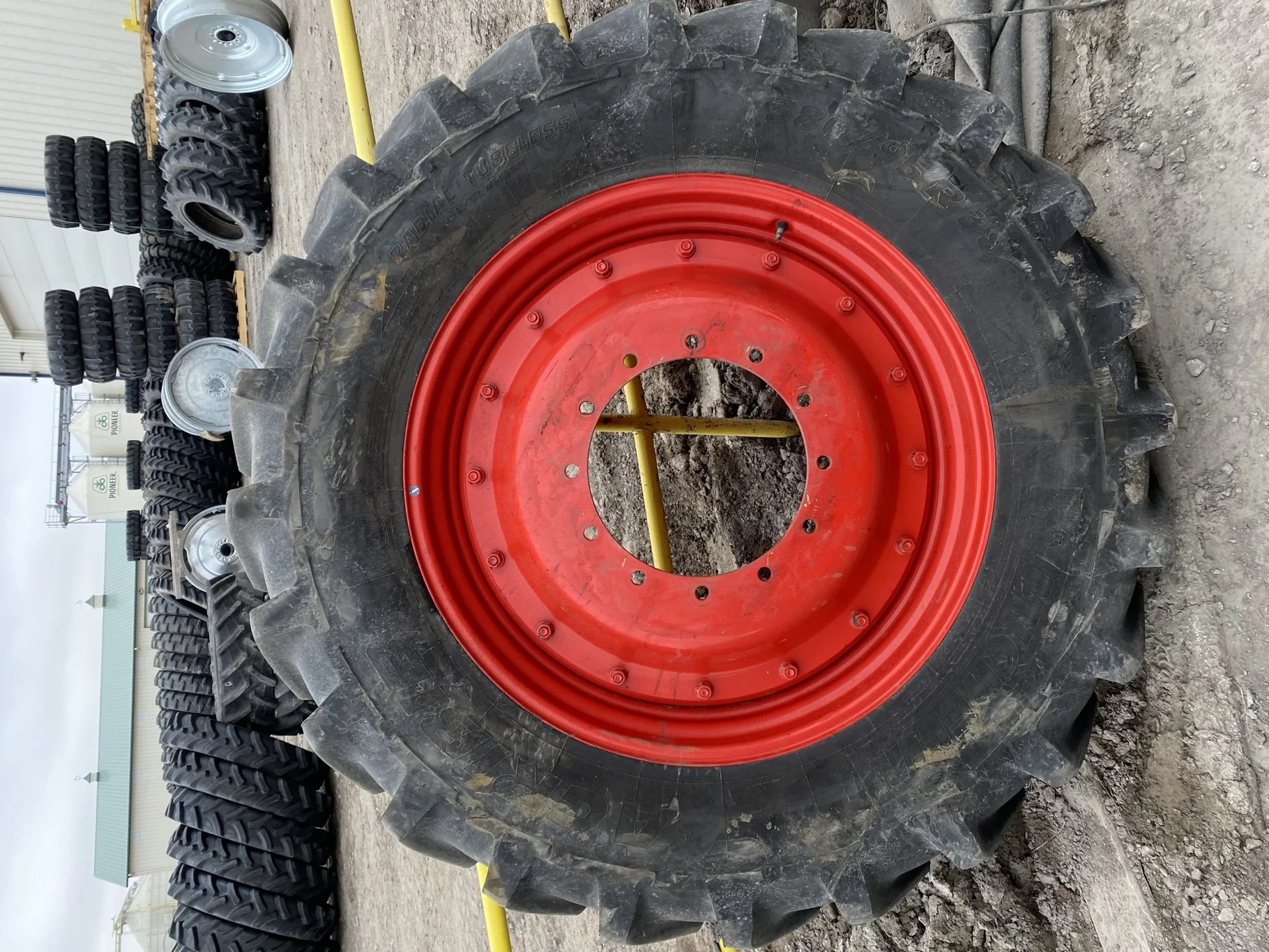 Used 380/95R38 149A8 Michelin Agribib TL 85% On 11 X 38 12B Fendt Red Stub Disc Wheel