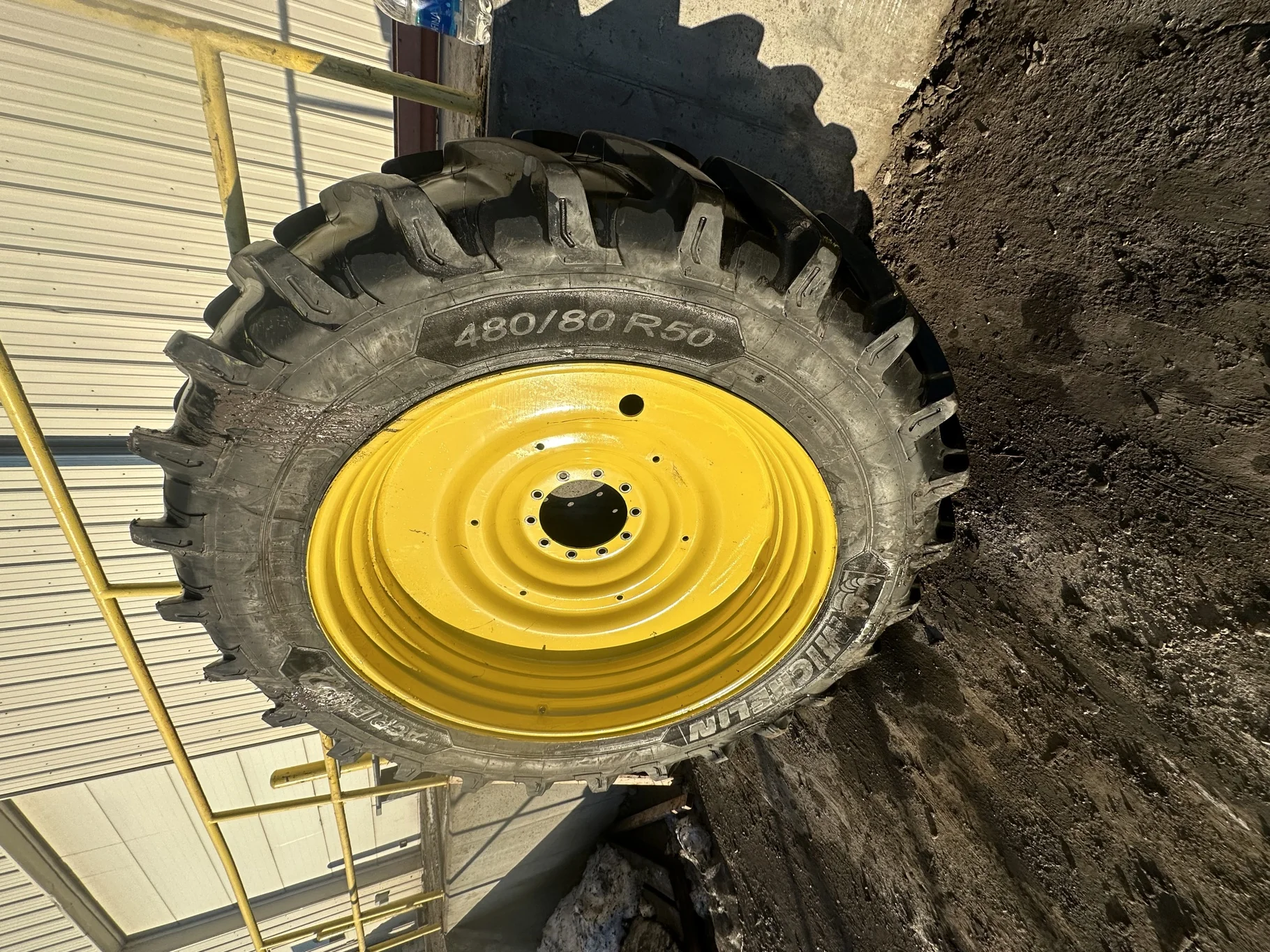 Used 480/80R50 159A8/159B Michelin AgriBib 2 R-1W TL 90% On 15 X 50 10-13.189-11.07 Yellow Wheel